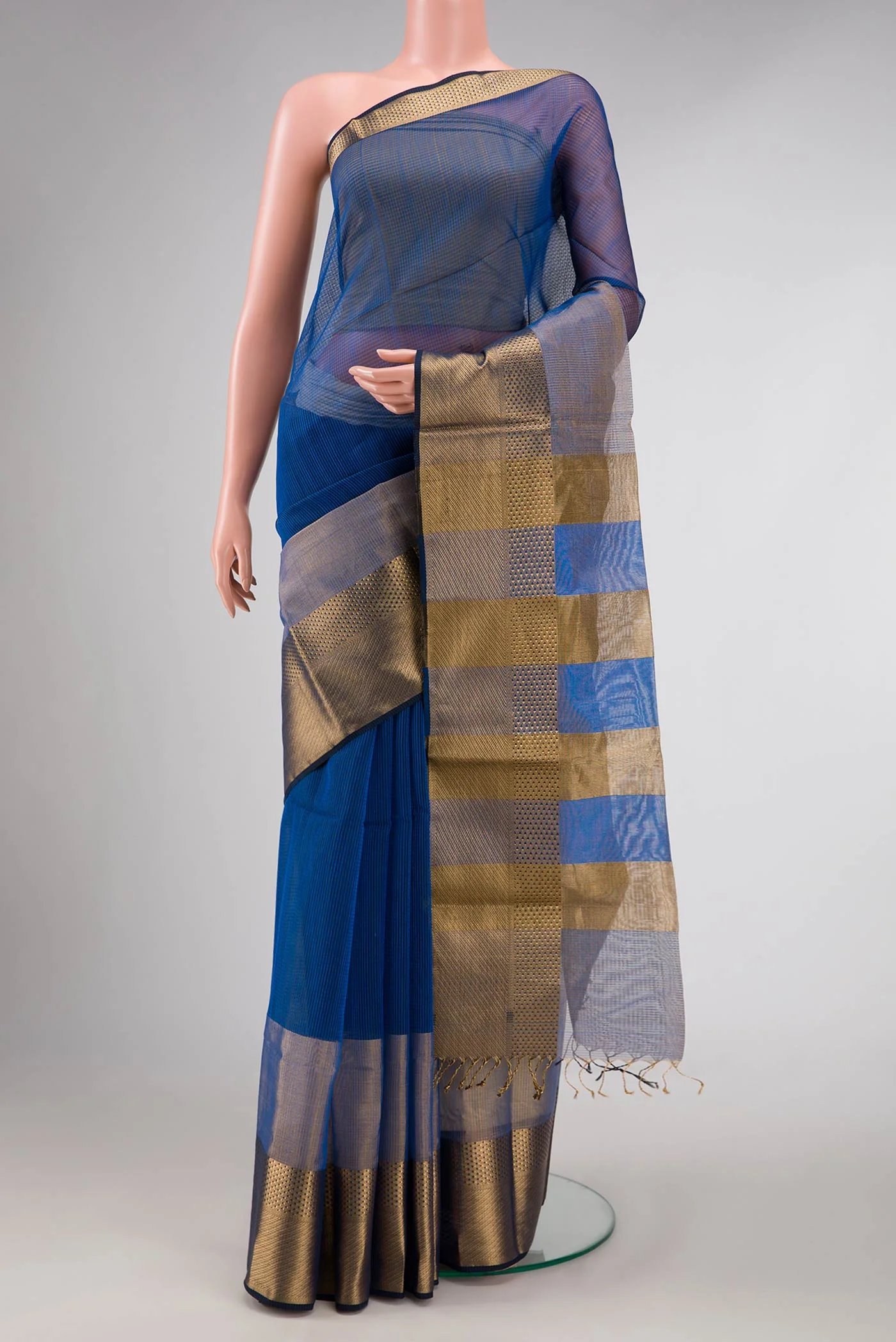 Navy Blue Dual Tone Maheshwari Silk Saree