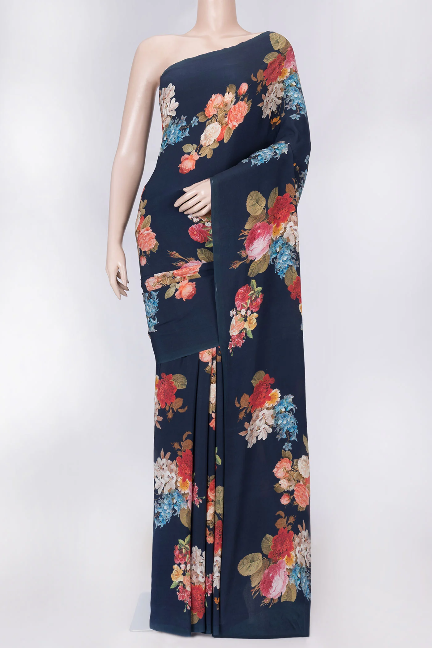 Navy Blue Dual Tone Mysore Crepe Saree
