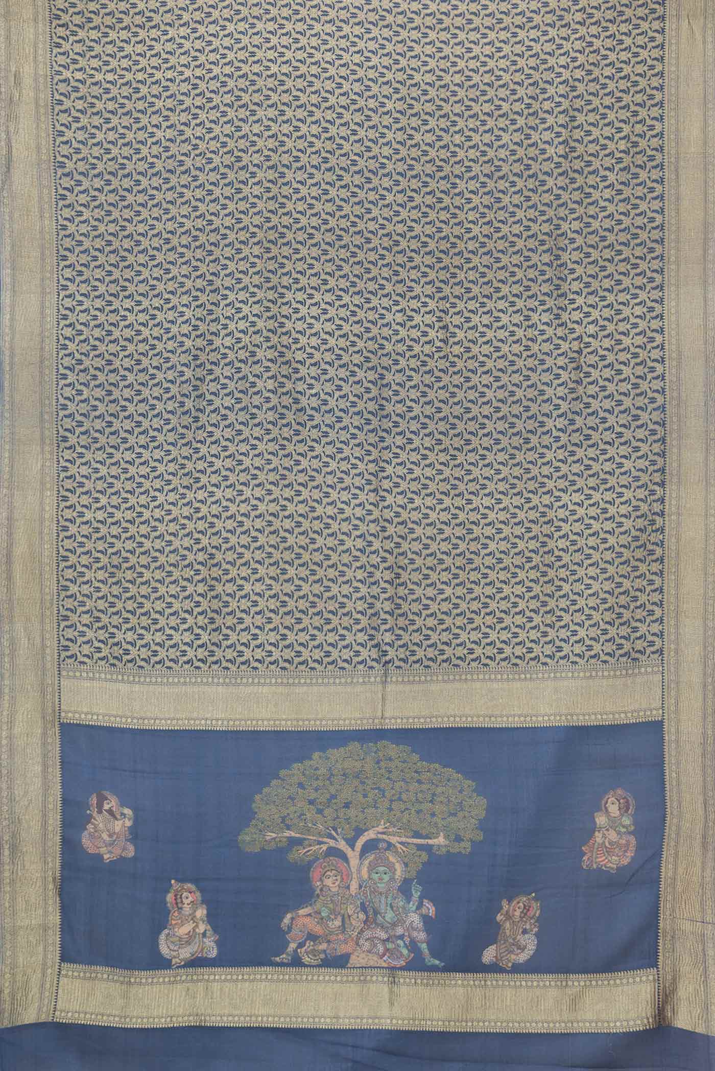 Navy Blue Dual Tone Mysore Georgette Saree - Image 6