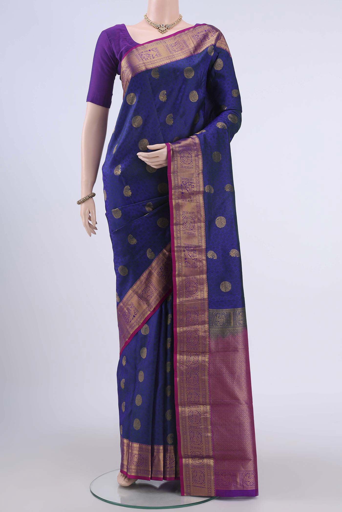 Navy Blue Dual Tone Nangavalli Silk [ Salem ] Saree