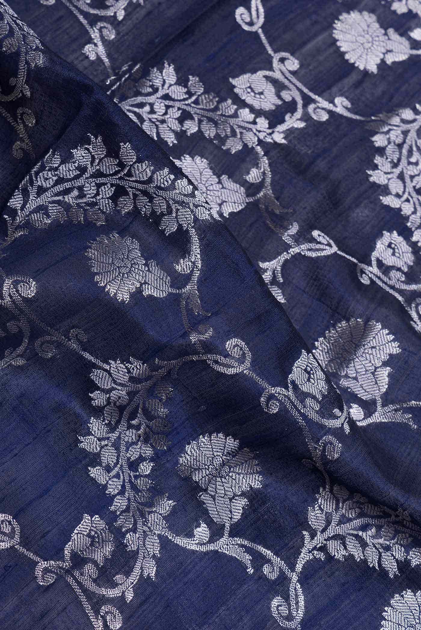 Navy Blue Dual Tone Raw Silk Saree - Image 2