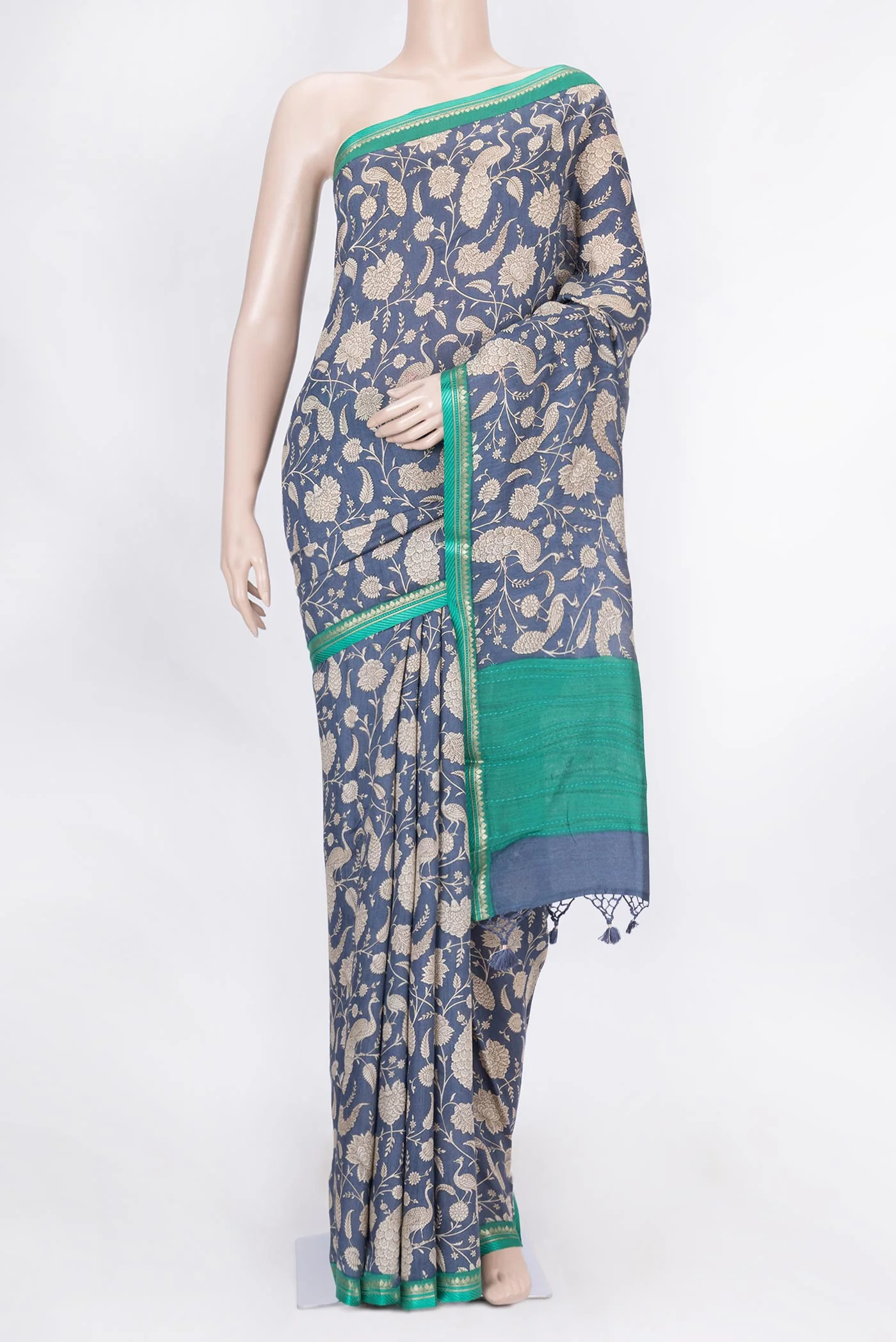Navy Blue Dual Tone Tussar Silk Saree