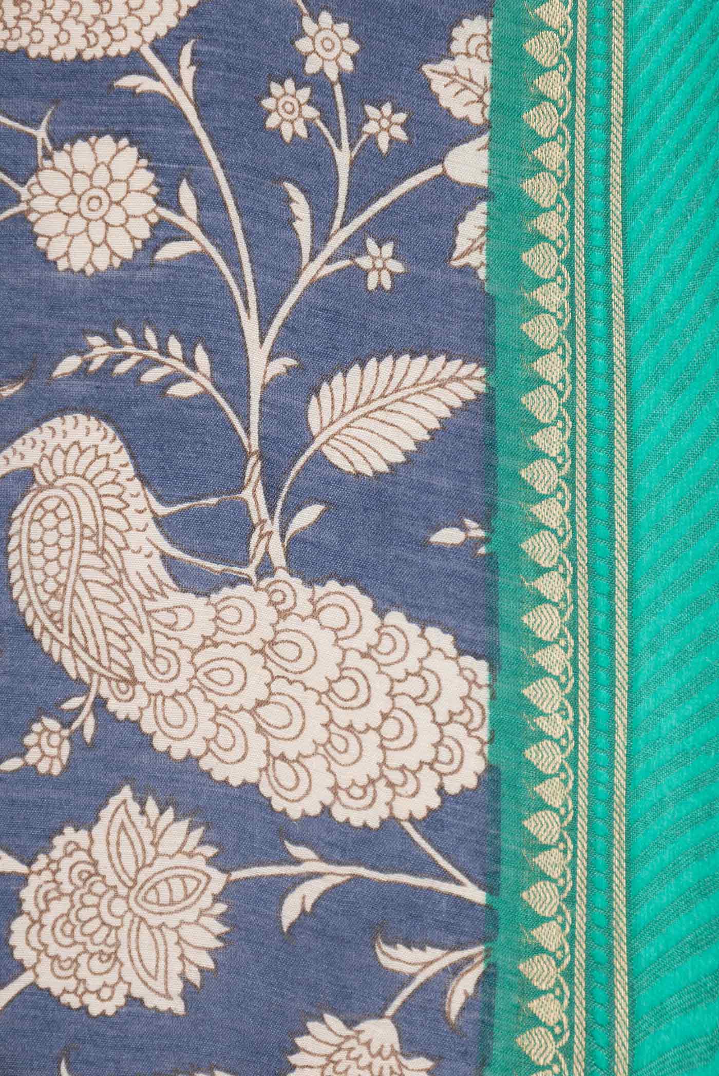 Navy Blue Dual Tone Tussar Silk Saree - Image 3