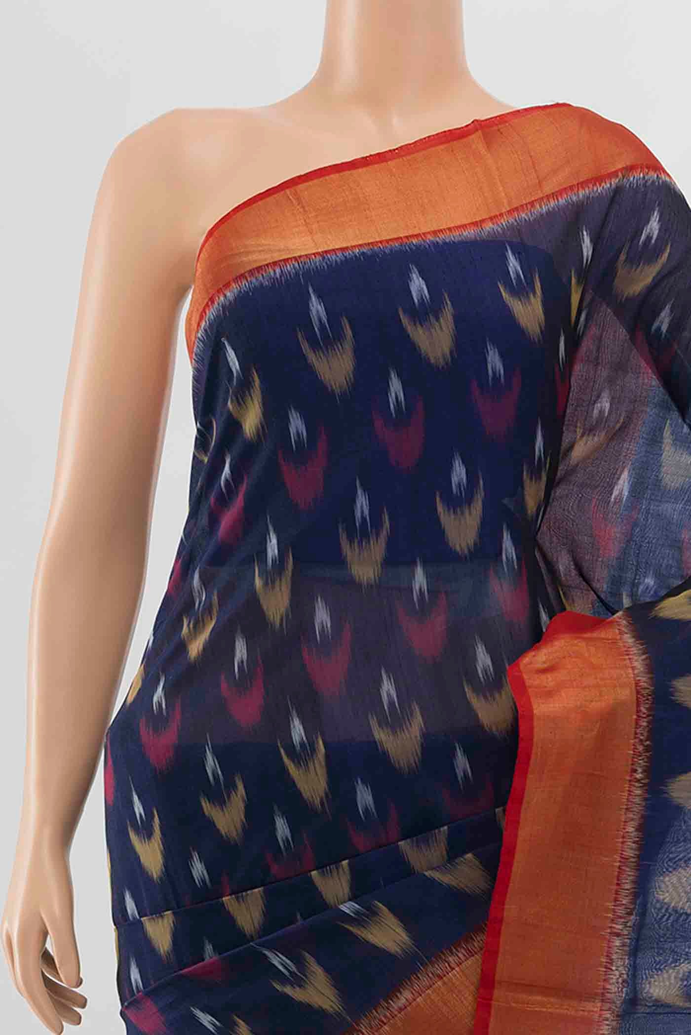 Navy Blue Kora Cotton Saree - Image 2