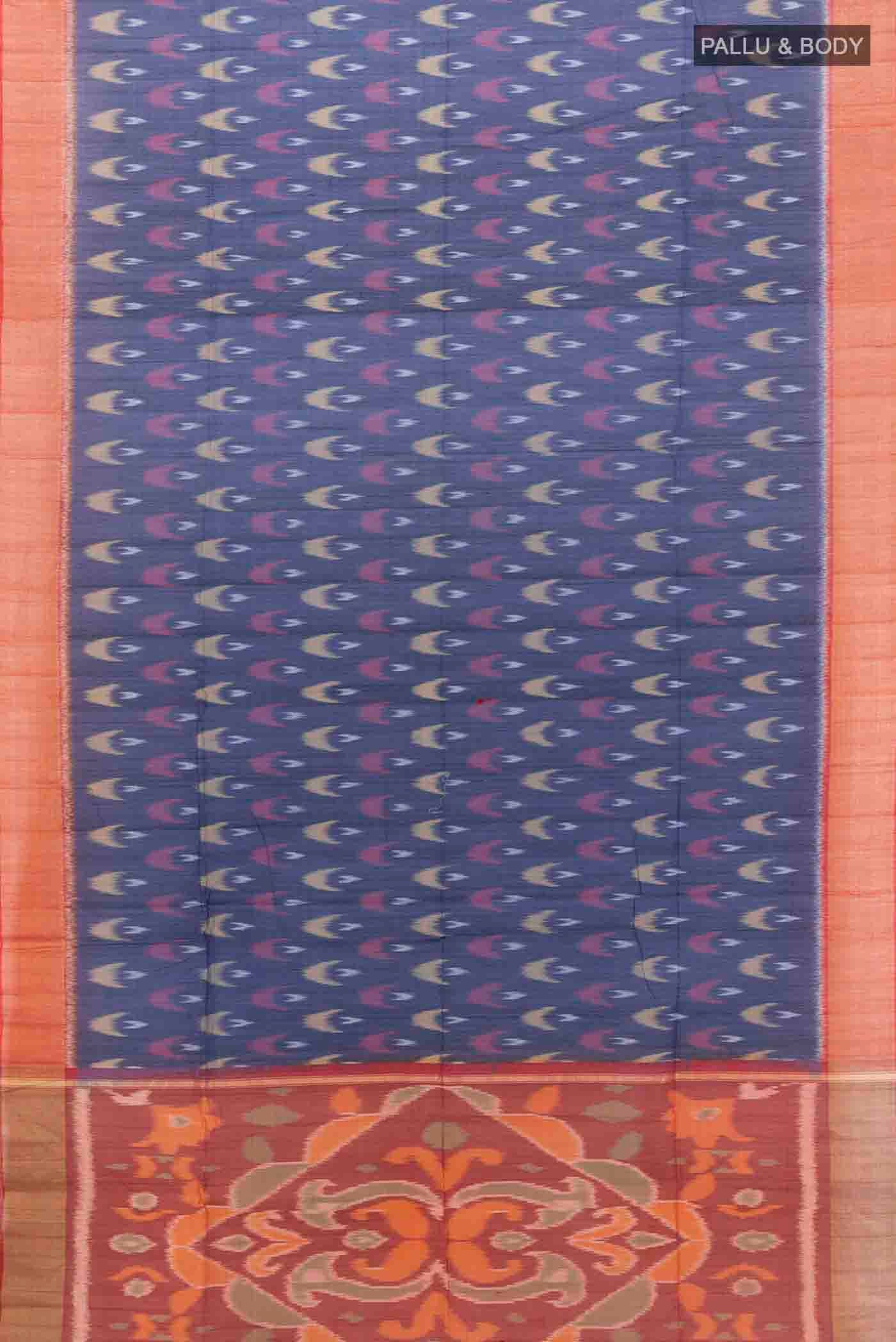 Navy Blue Kora Cotton Saree - Image 5