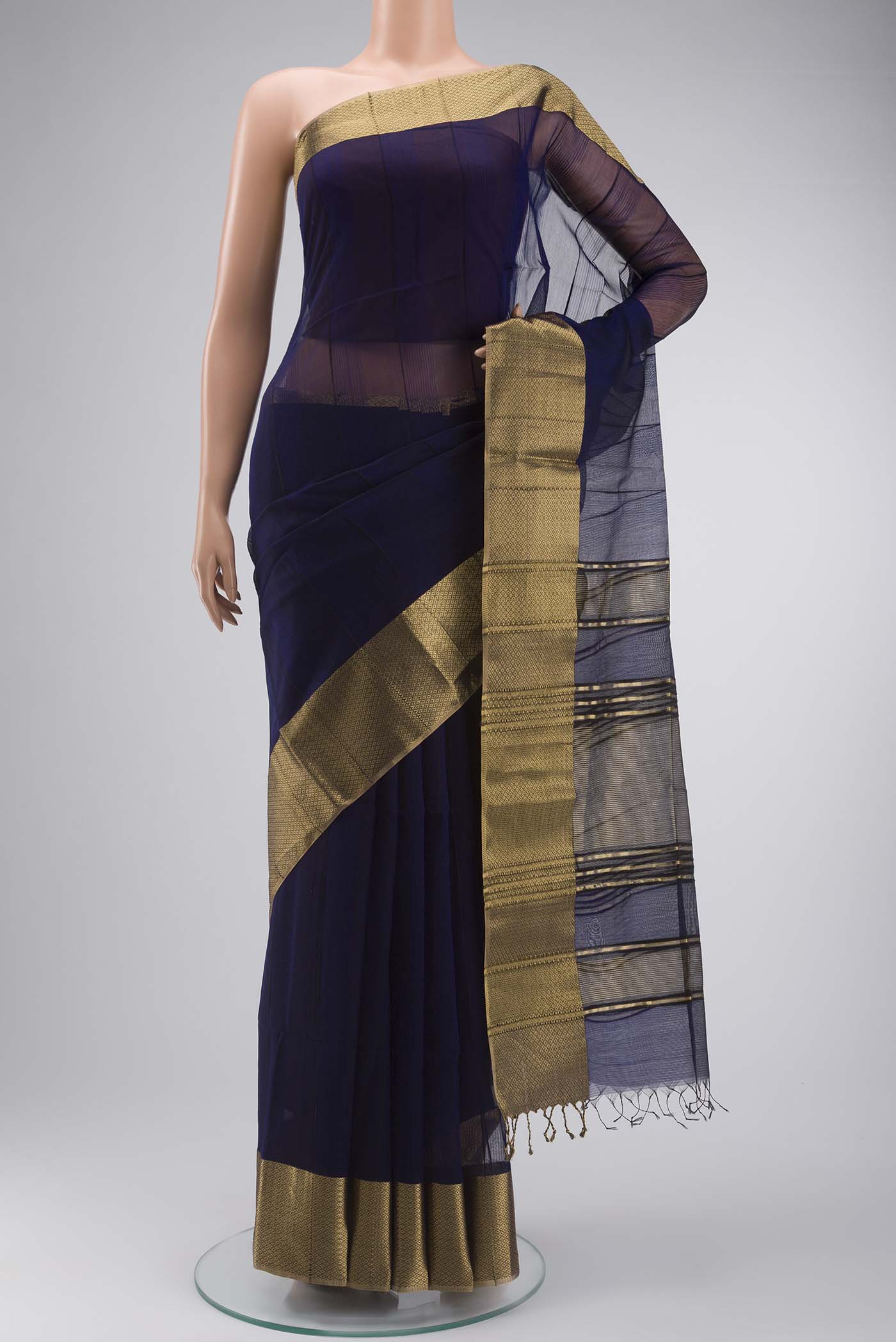 Navy Blue Maheshwari Silk Cotton Saree