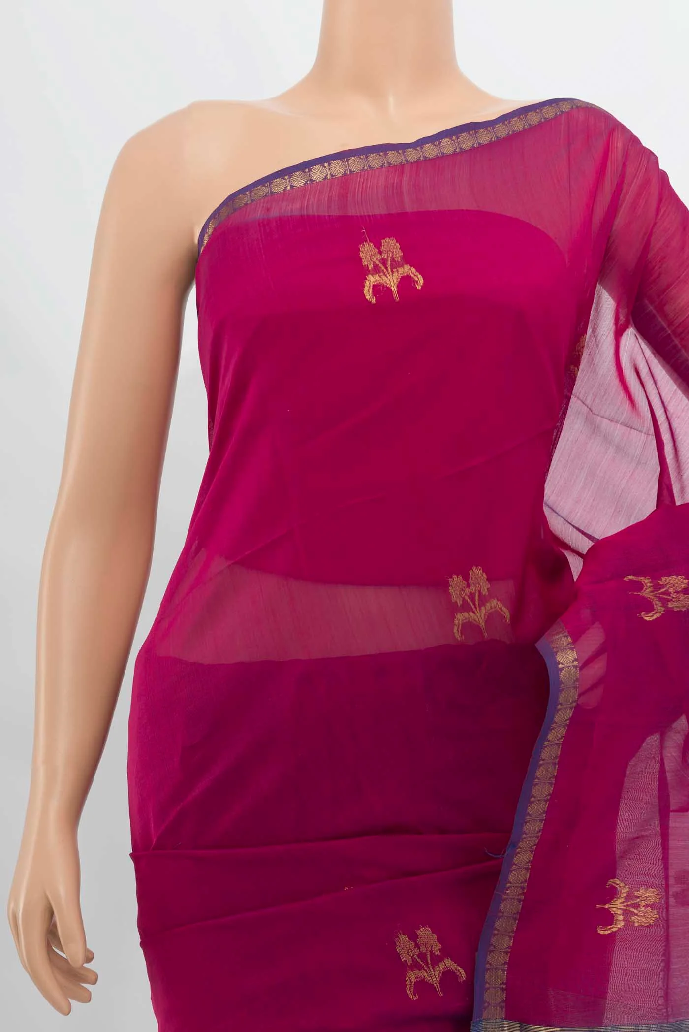 Pink Maheshwari Silk Cotton Saree - Image 2