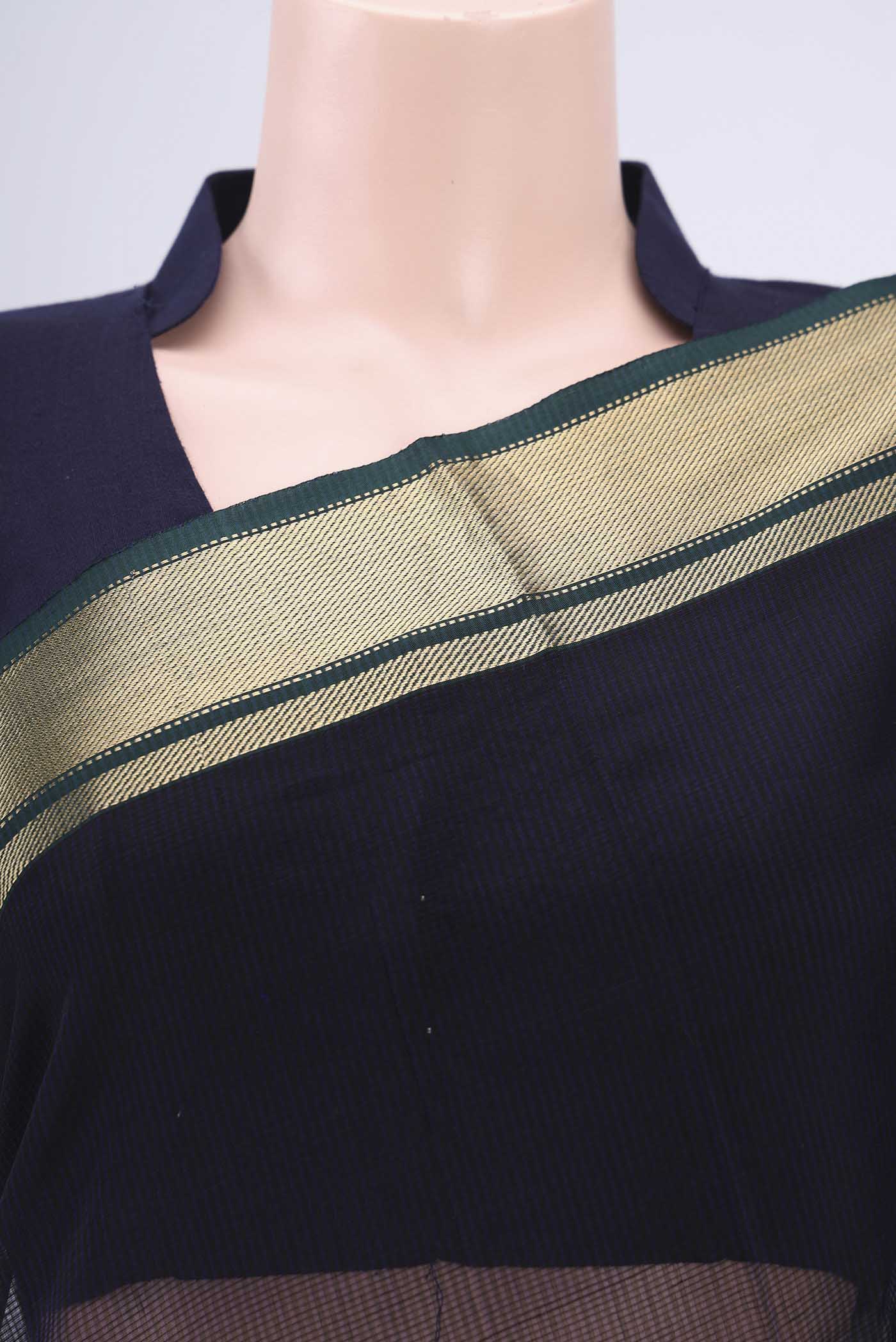 Navy Blue Maheshwari Silk Cotton Saree - Image 2