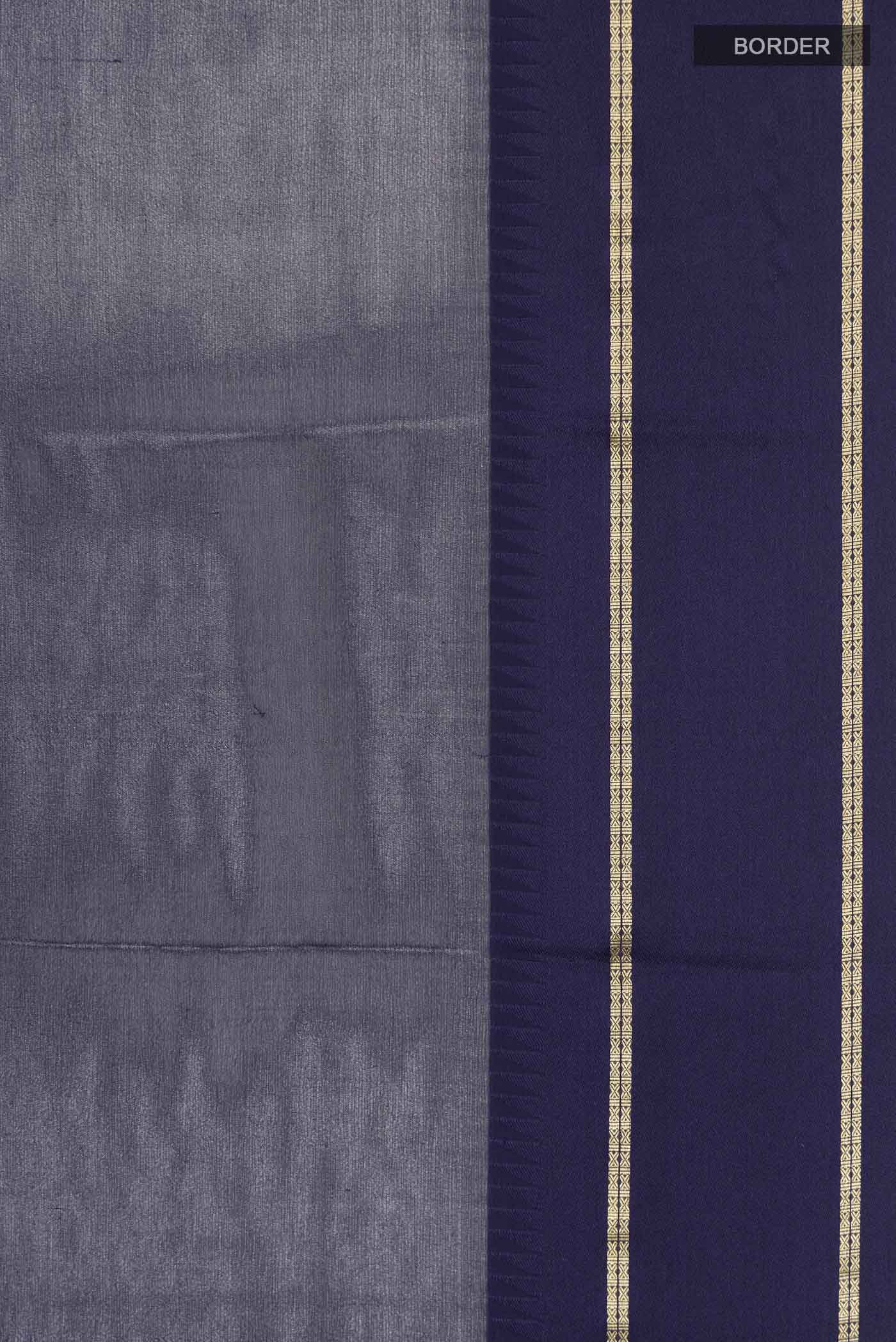 Navy Blue Mysore Chiffon Saree - Image 3