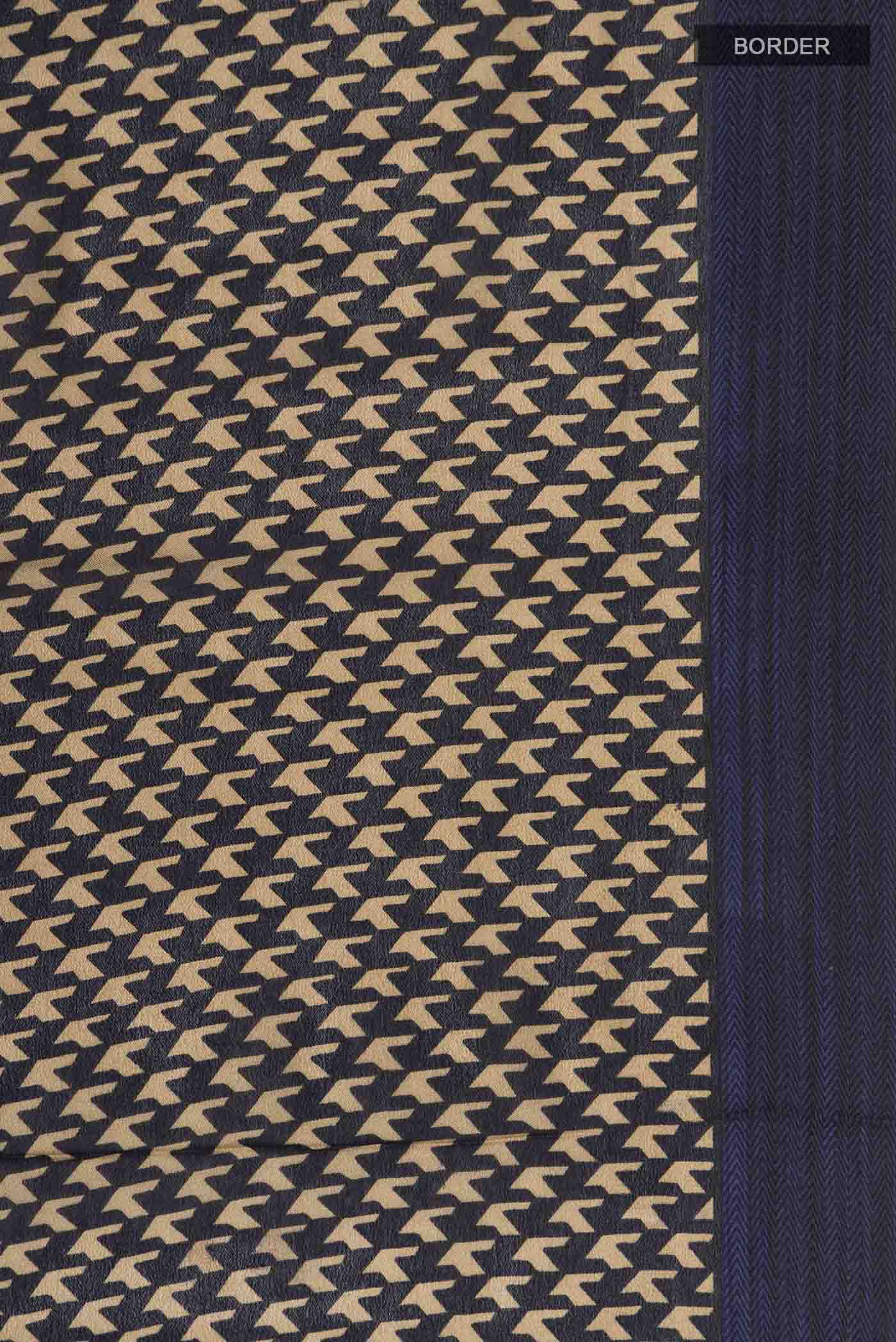 Navy Blue Mysore Crepe Saree - Image 3