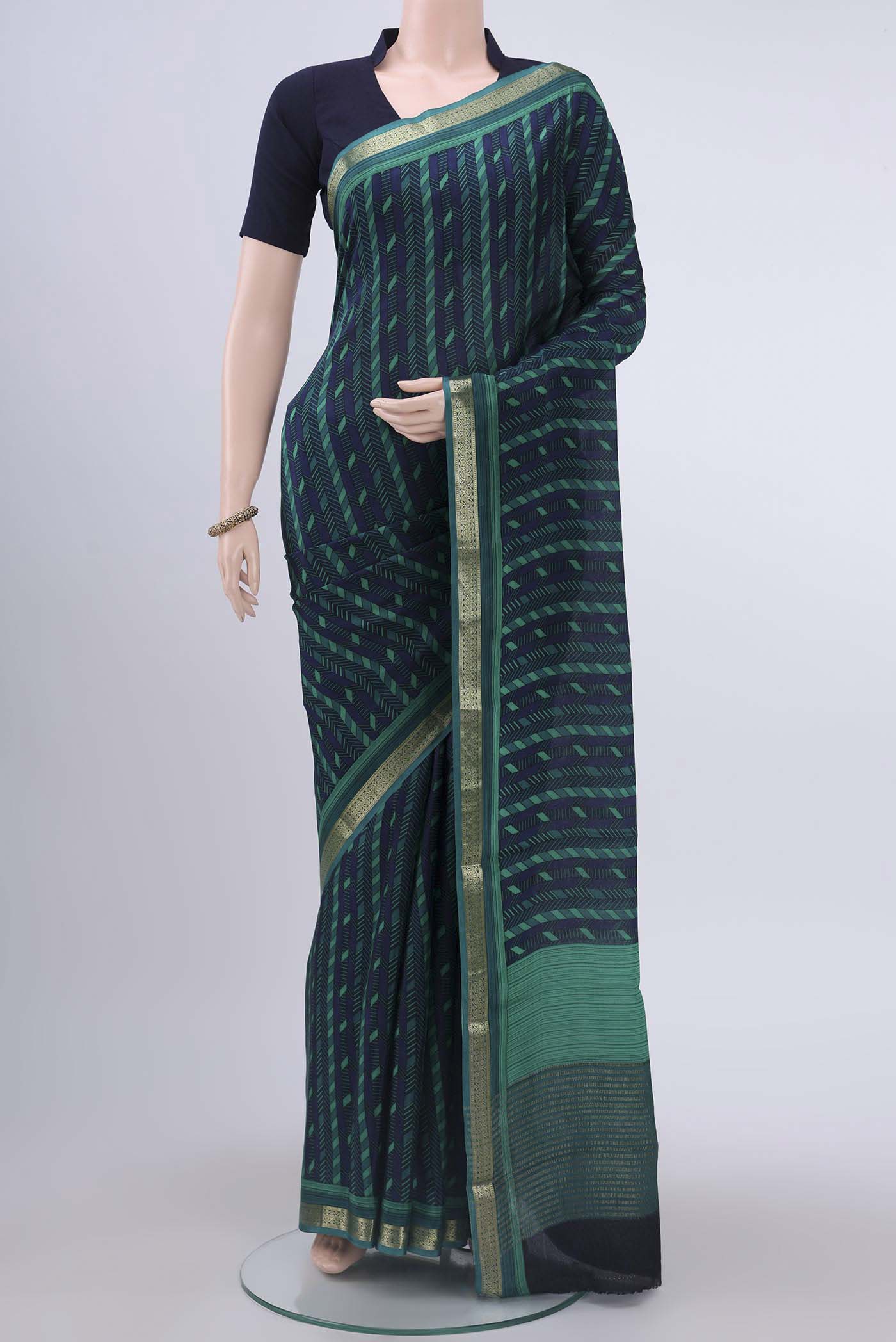 Navy Blue Mysore Crepe Saree