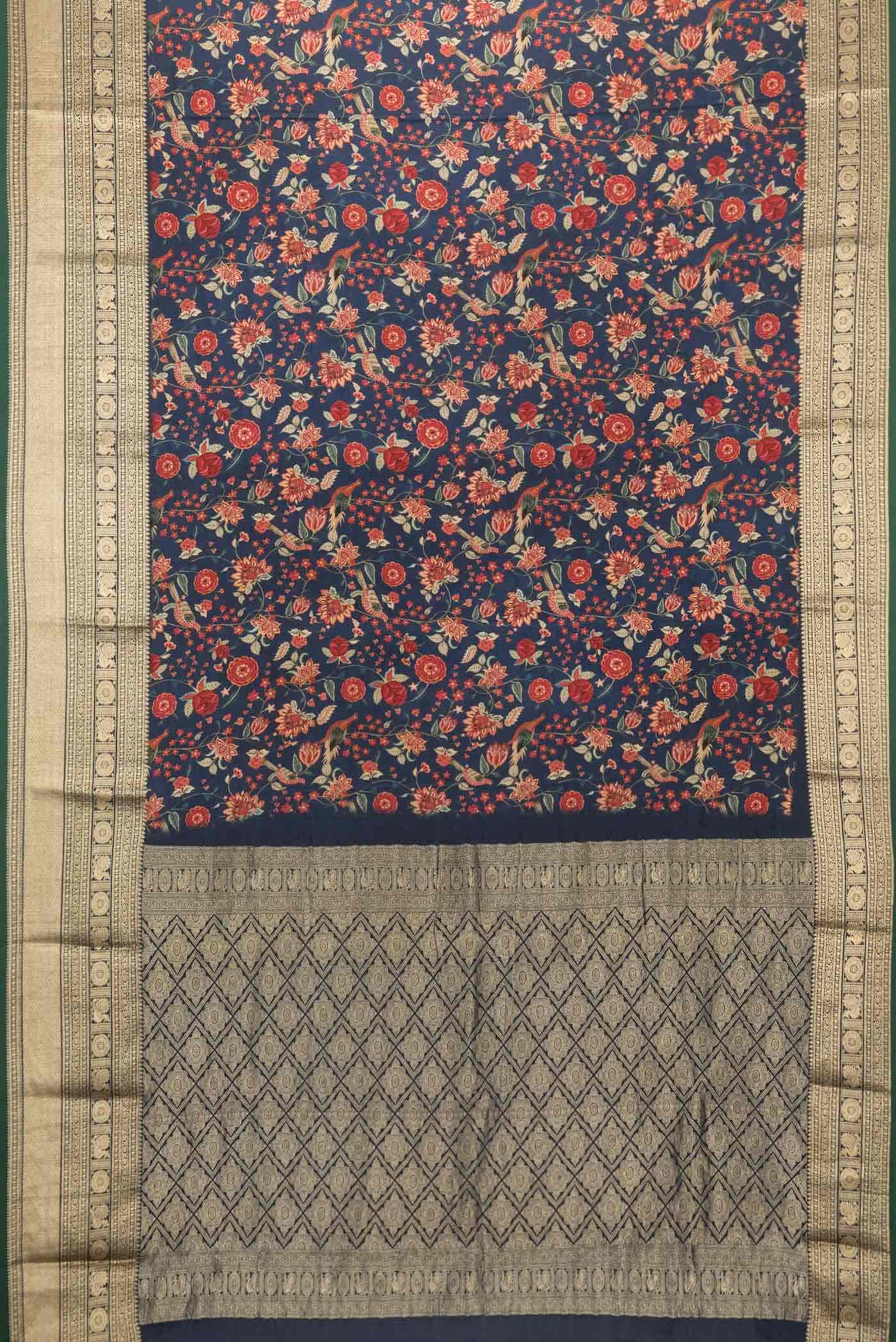 Navy Blue Mysore Crepe Saree - Image 4