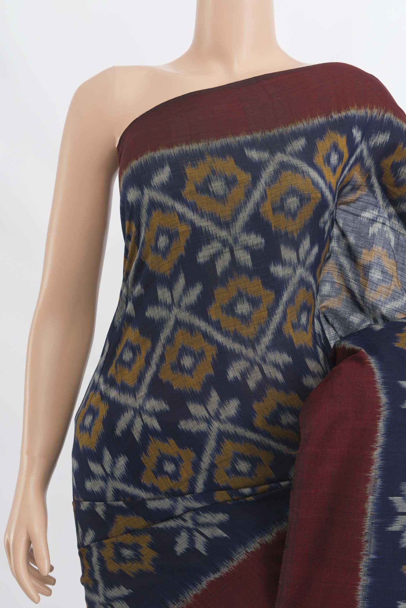 Navy Blue Pochampally Cotton Saree - Image 2