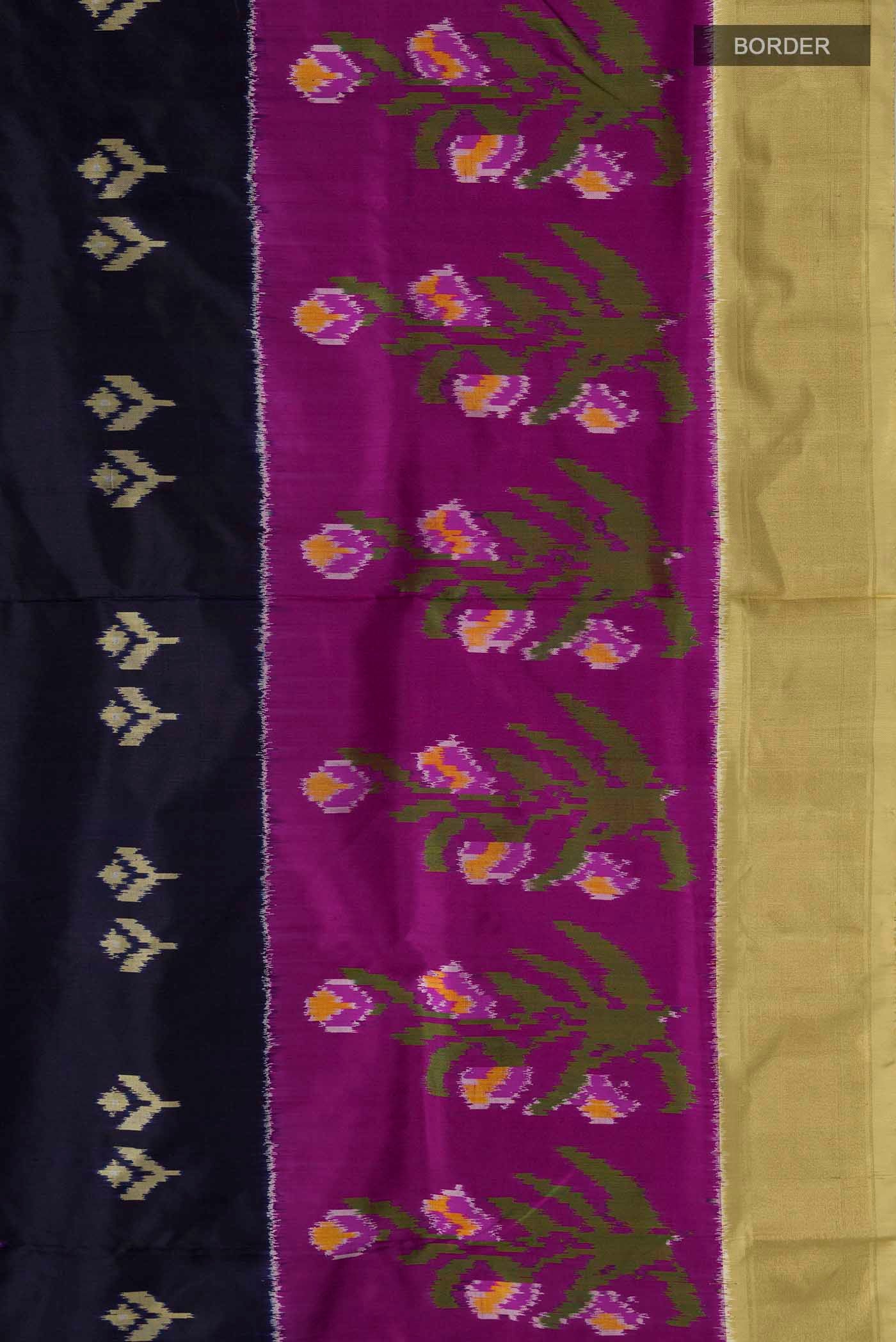 Navy Blue Pochampally Silk Saree - Image 3