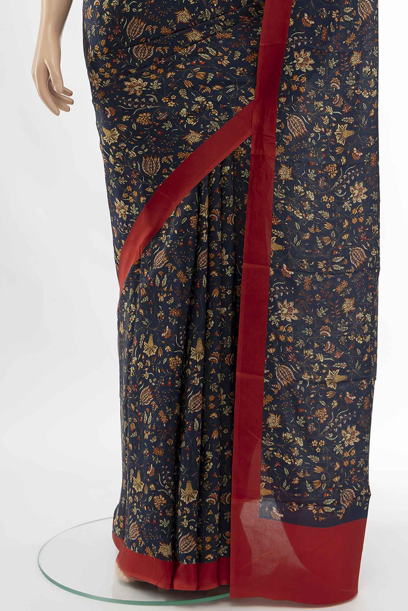 Navy Blue Printed Silk Saree - Image 3
