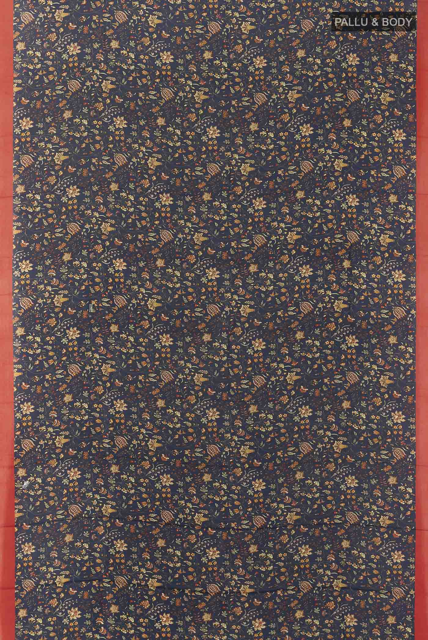Navy Blue Printed Silk Saree - Image 5