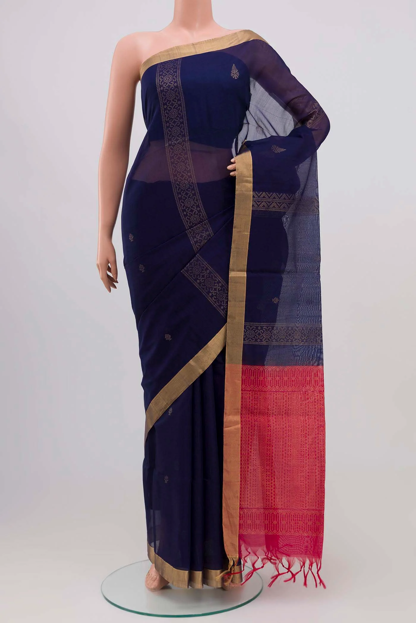 Navy Blue Silk Cotton Saree