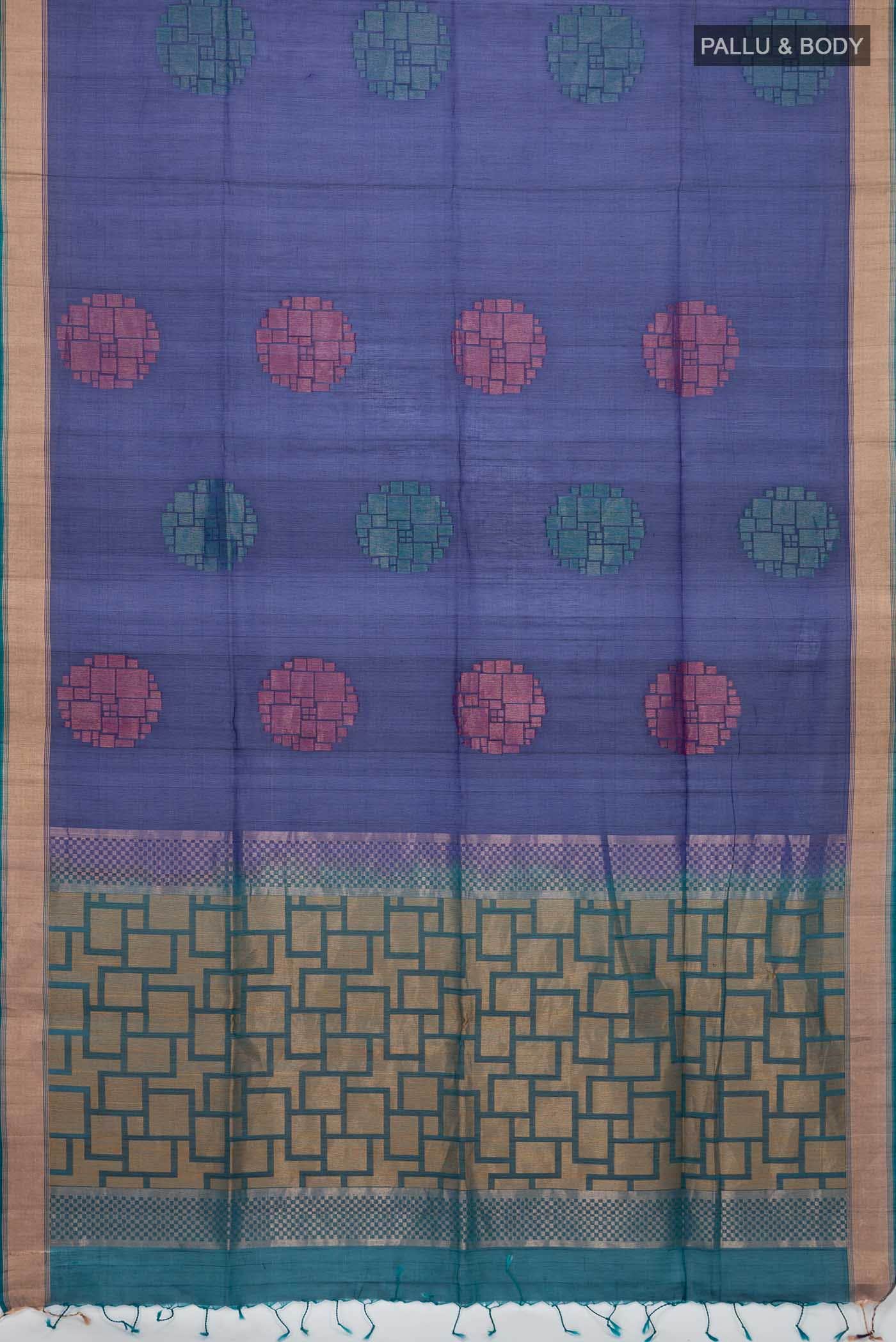 Navy Blue Silk Cotton Saree - Image 2