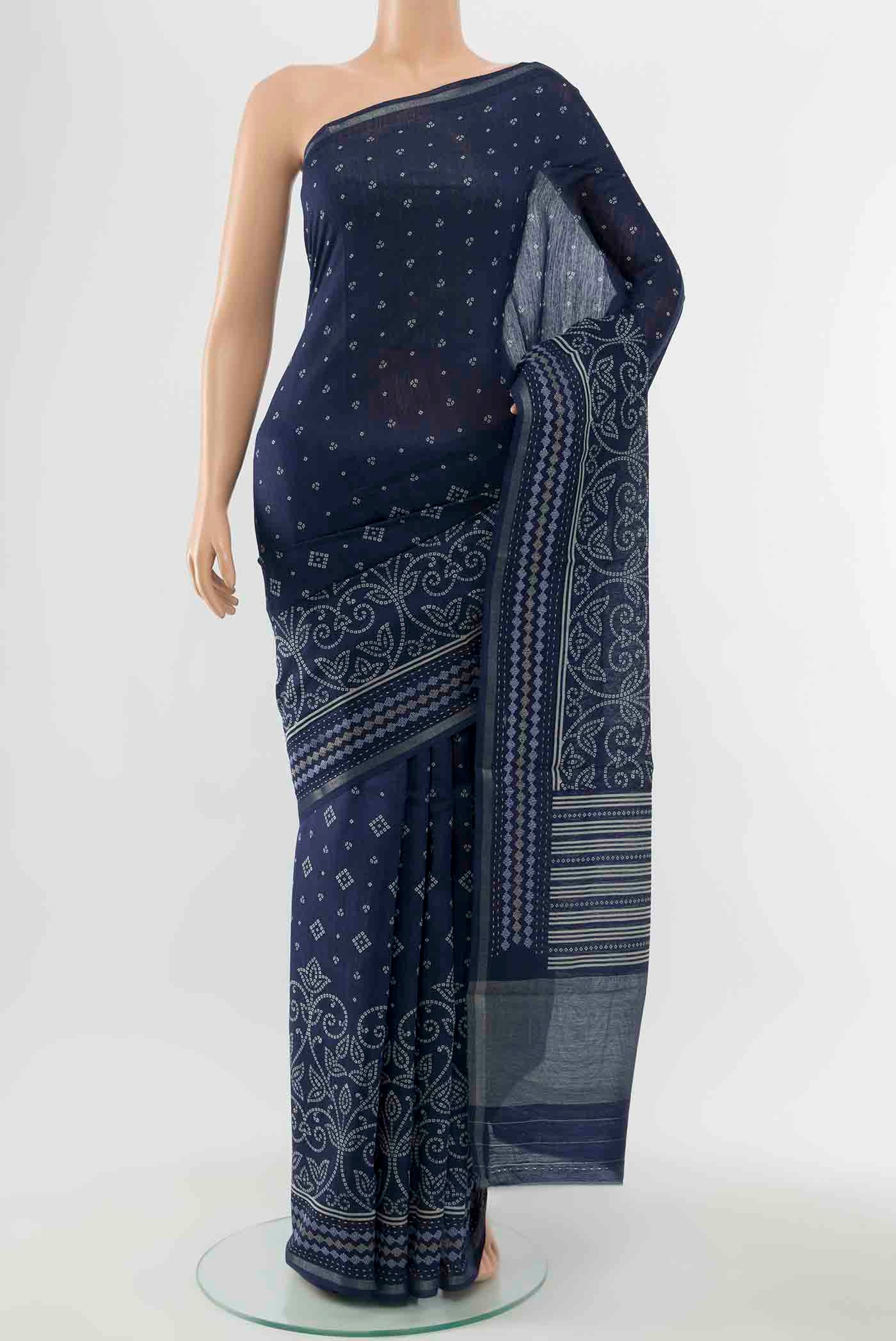 Navy Blue Tussar Silk Saree