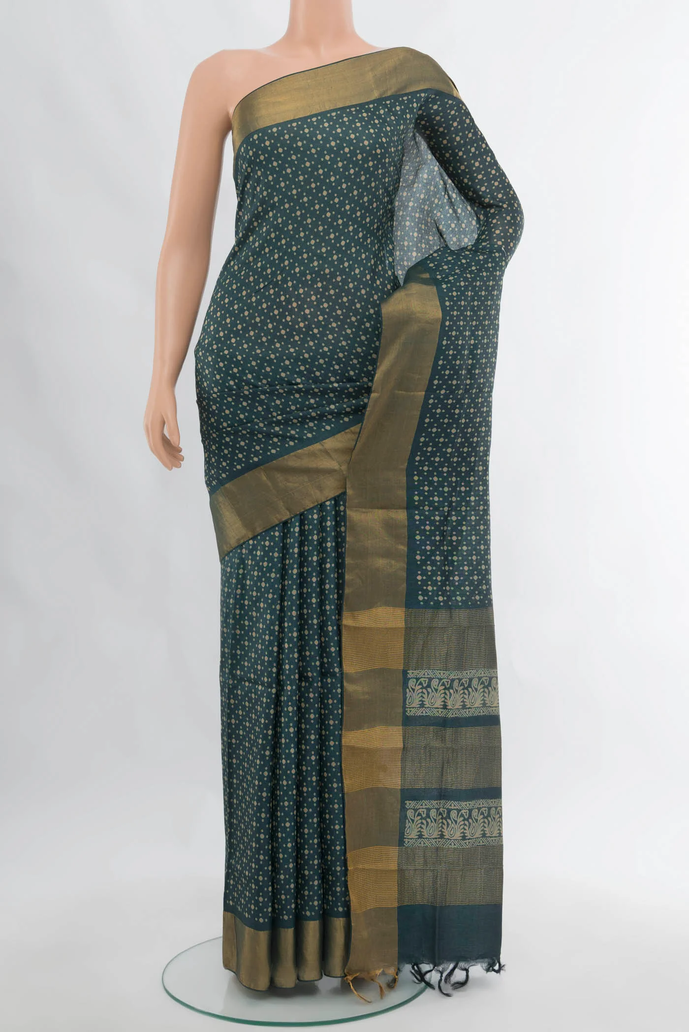 Navy Blue Tussar Silk Saree