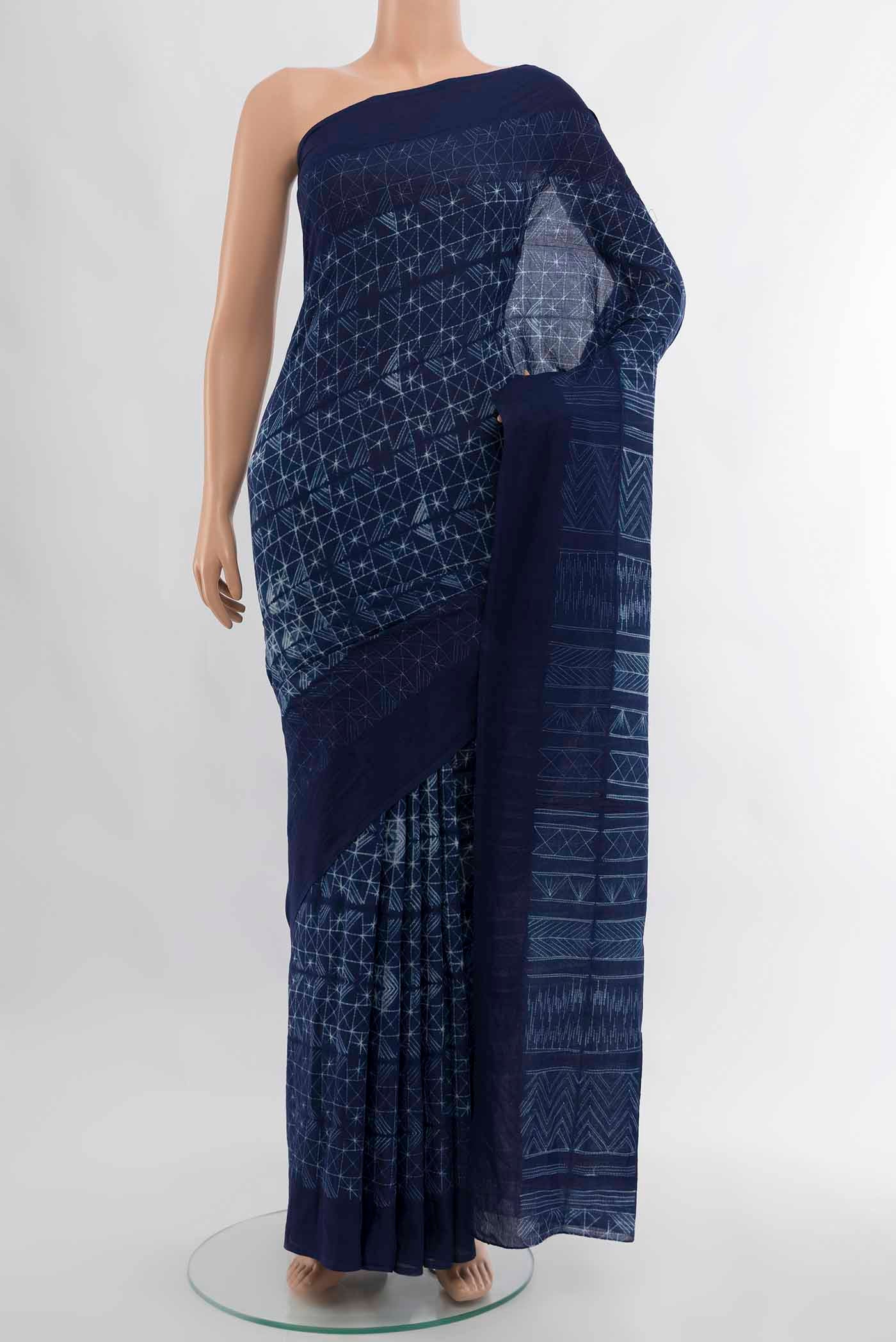 Navy Blue Tussar Silk Saree