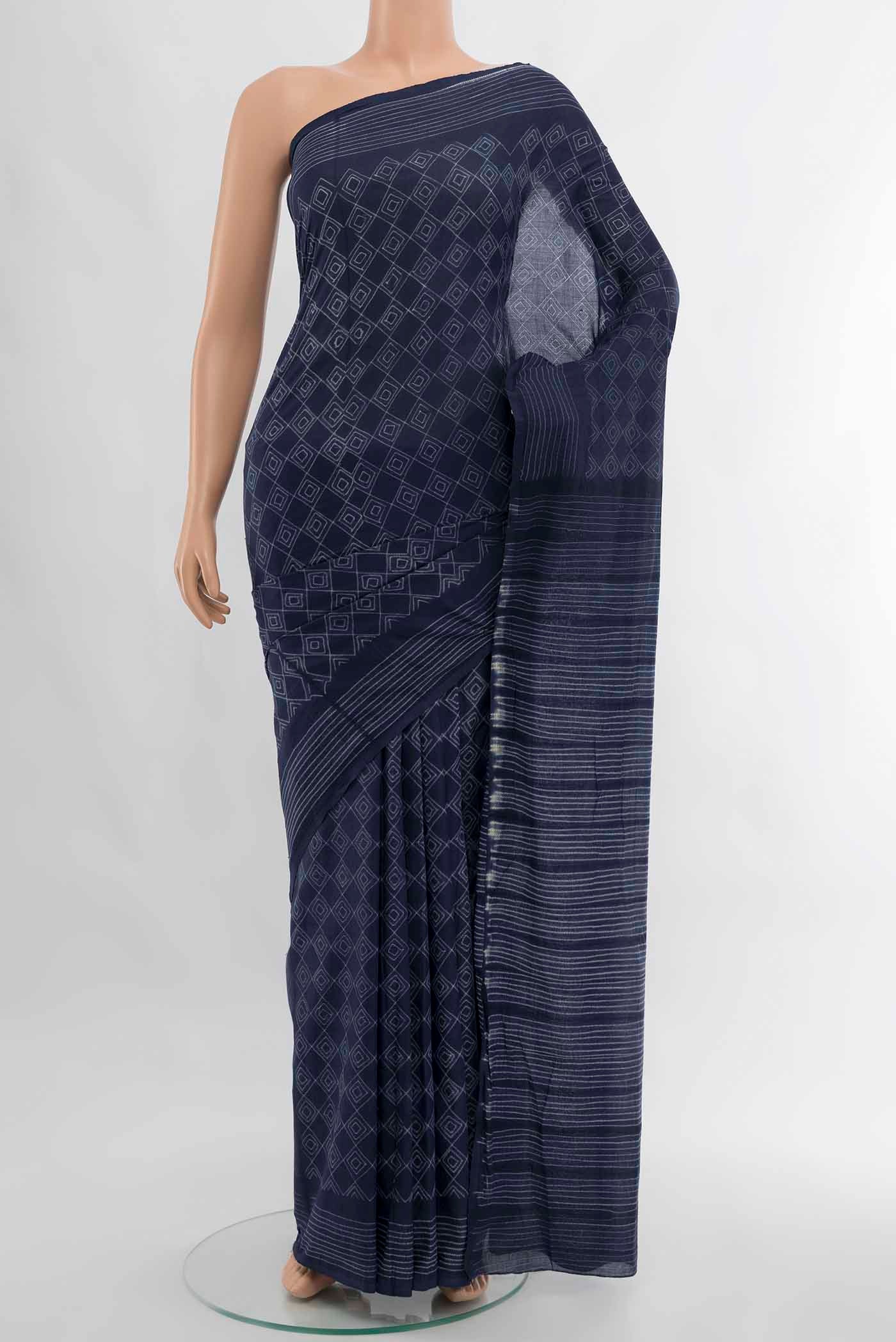 Navy Blue Chanderi Silk Cotton Saree
