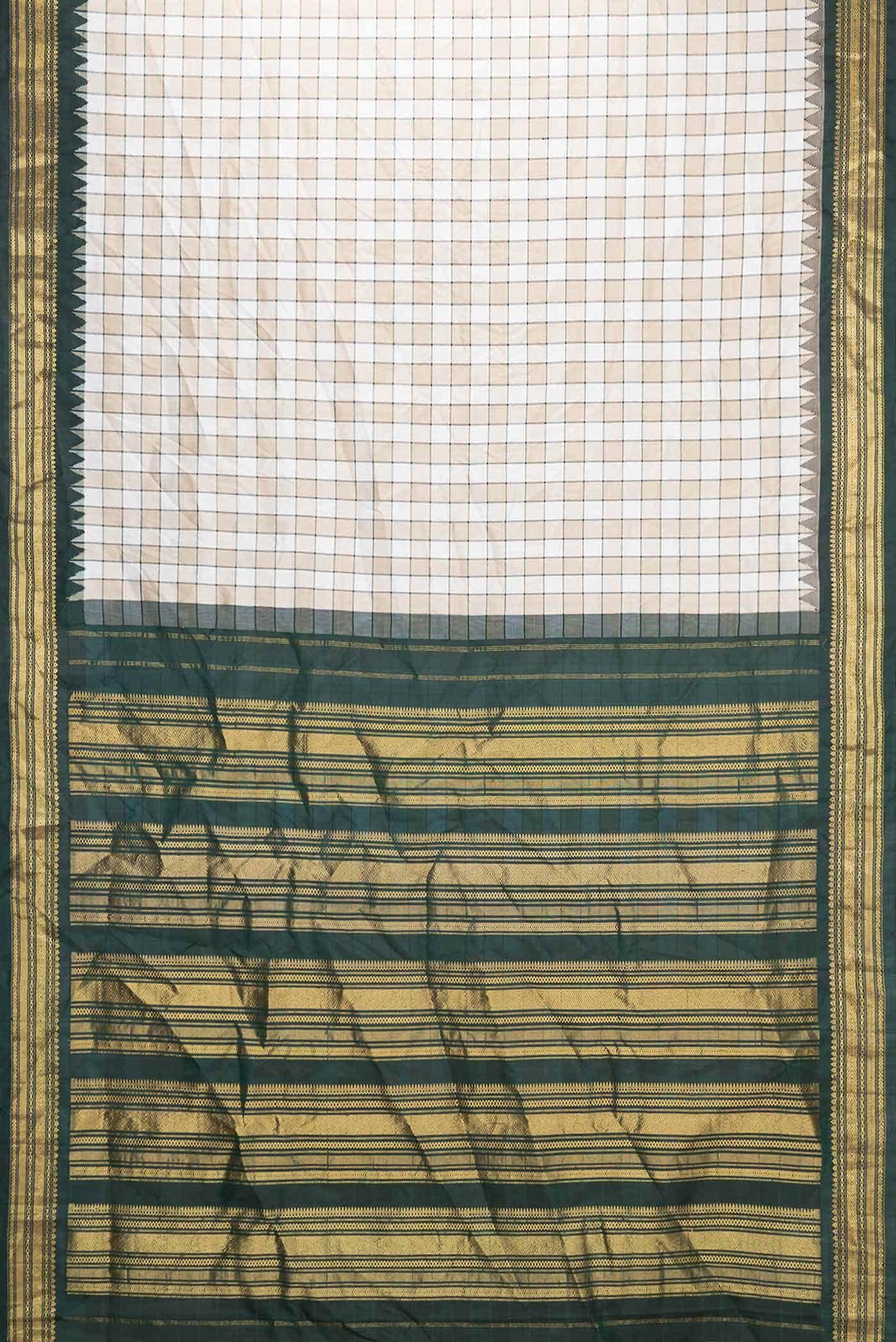 Off White and Beige Dual Tone Gadwal Silk Saree - Image 4