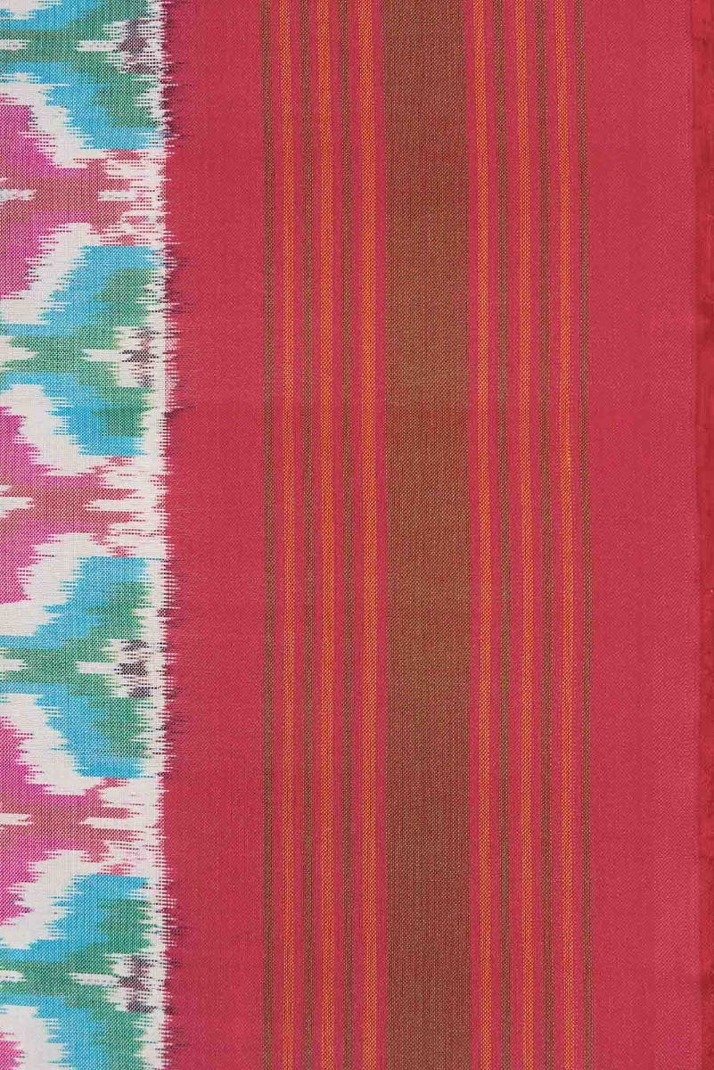 Off White and Pink Dual Tone Double Ikat Saree - Image 6