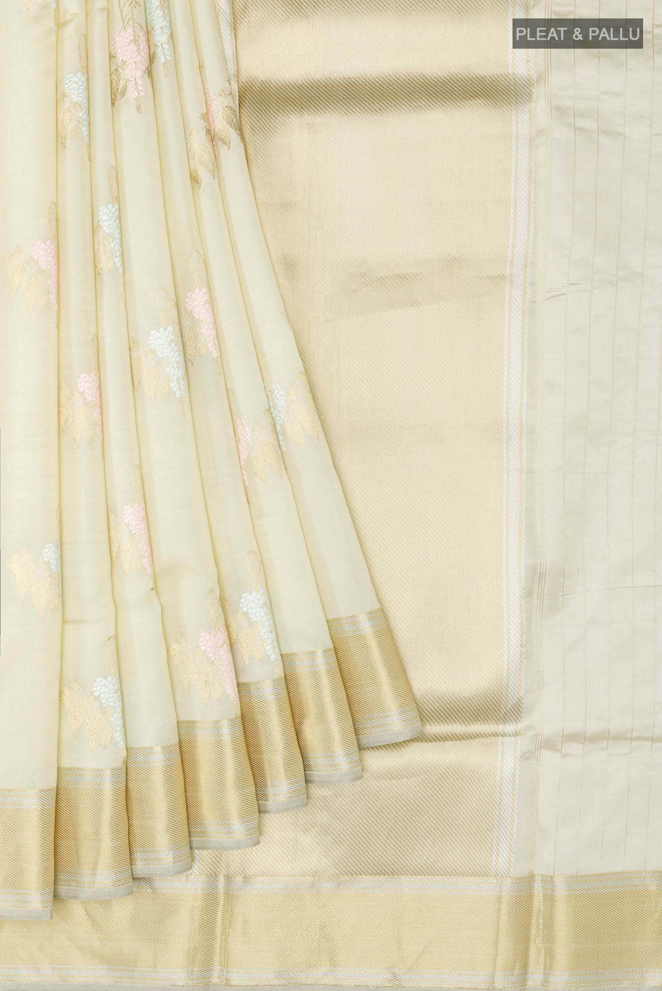 Off White Banarasi Silk Saree - Image 2