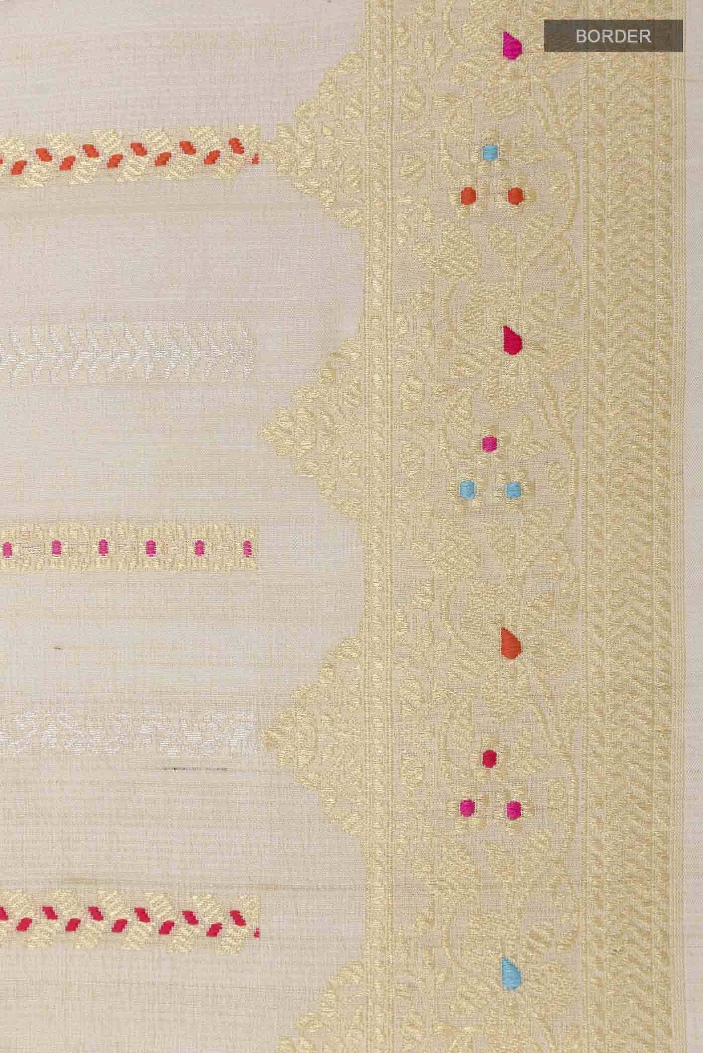 Off White Banarasi Tussar Georgette Saree - Image 3