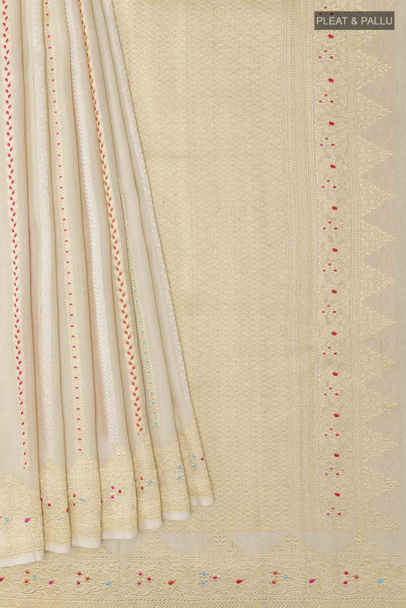 Off White Banarasi Tussar Georgette Saree - Image 4