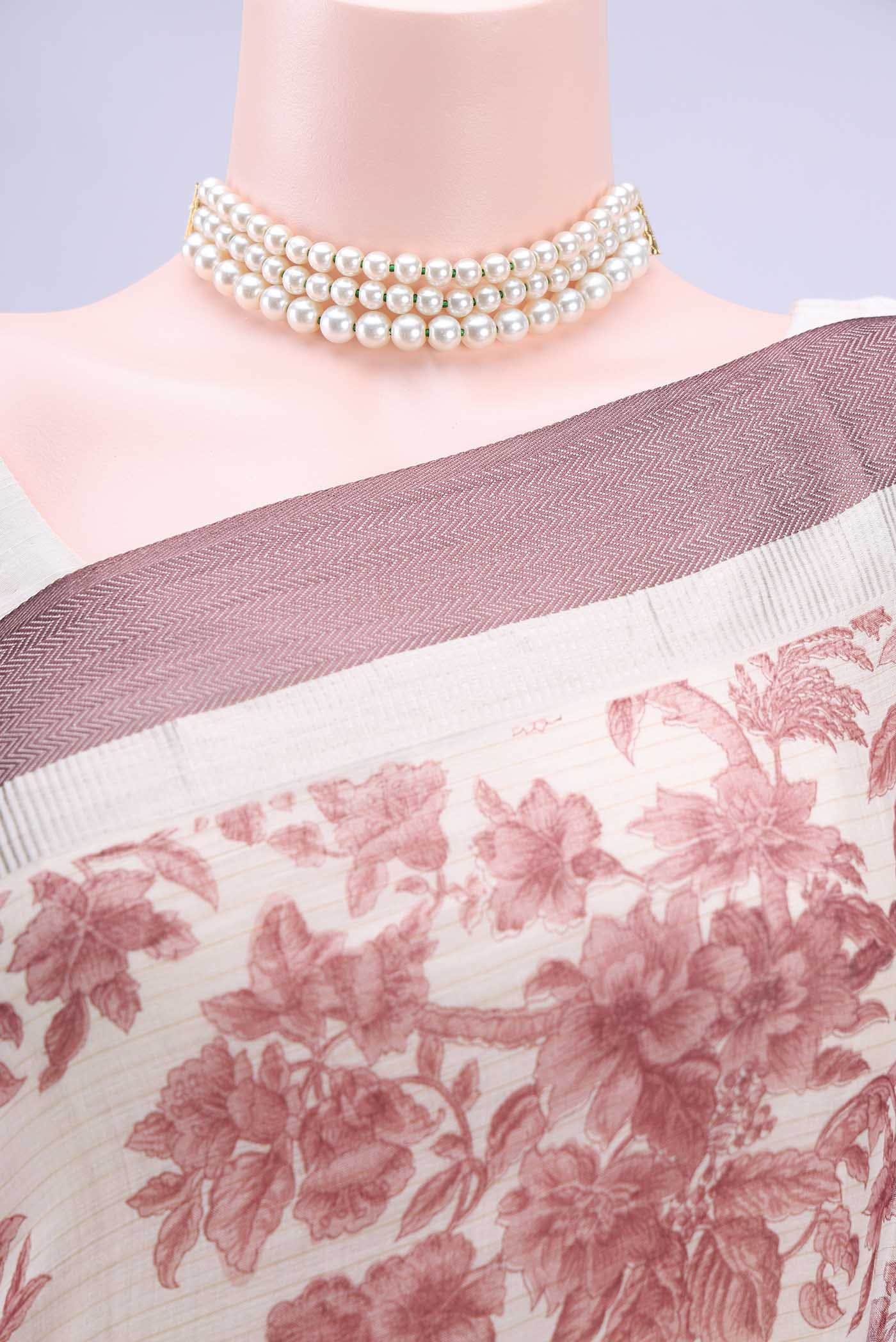 Off White Blended Tussar Saree - Image 3