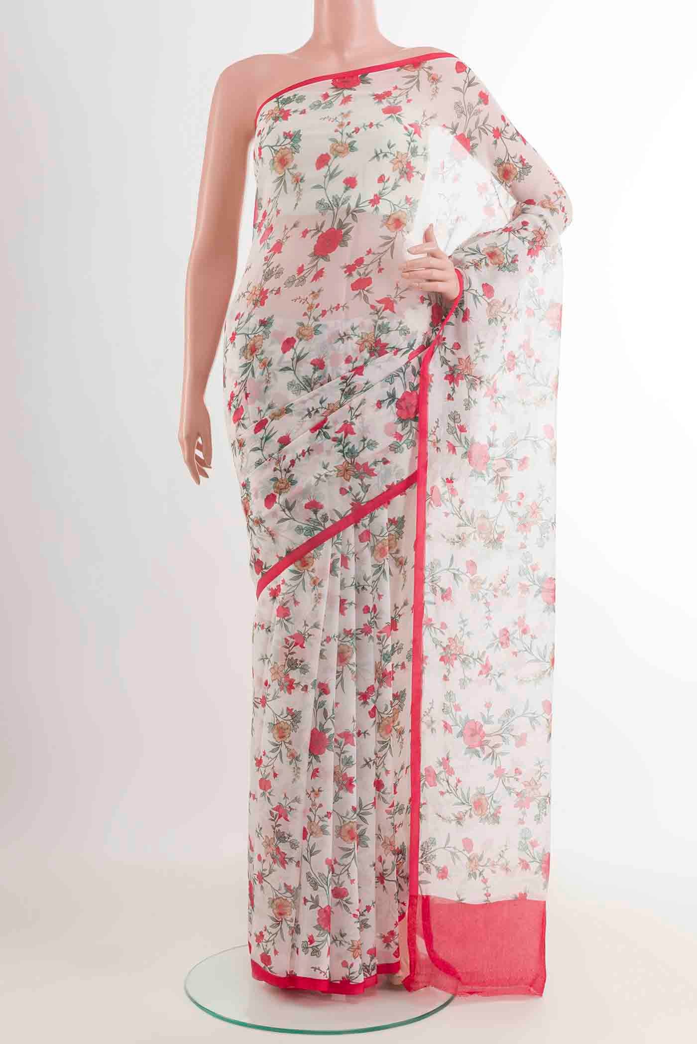 White Mysore Chiffon Saree