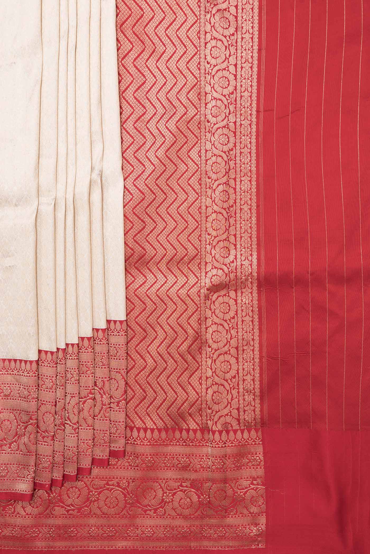 Off White Dual Tone Banarasi Silk Saree - Image 4