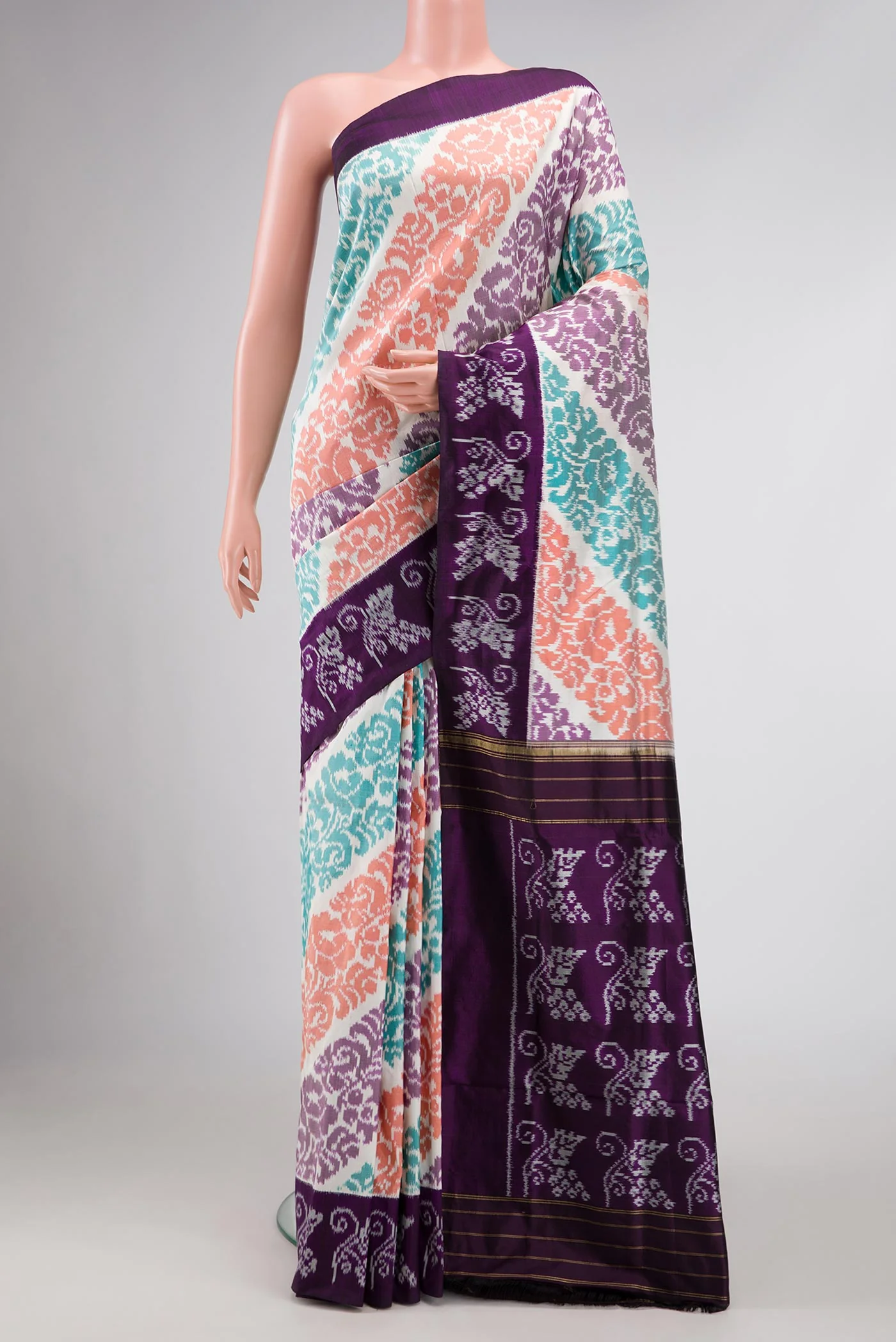 Off White Pochampally Silk Saree