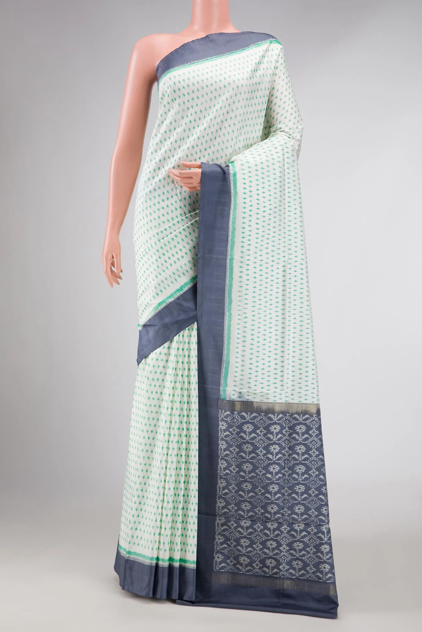 Off White Dual Tone Double Ikat Saree
