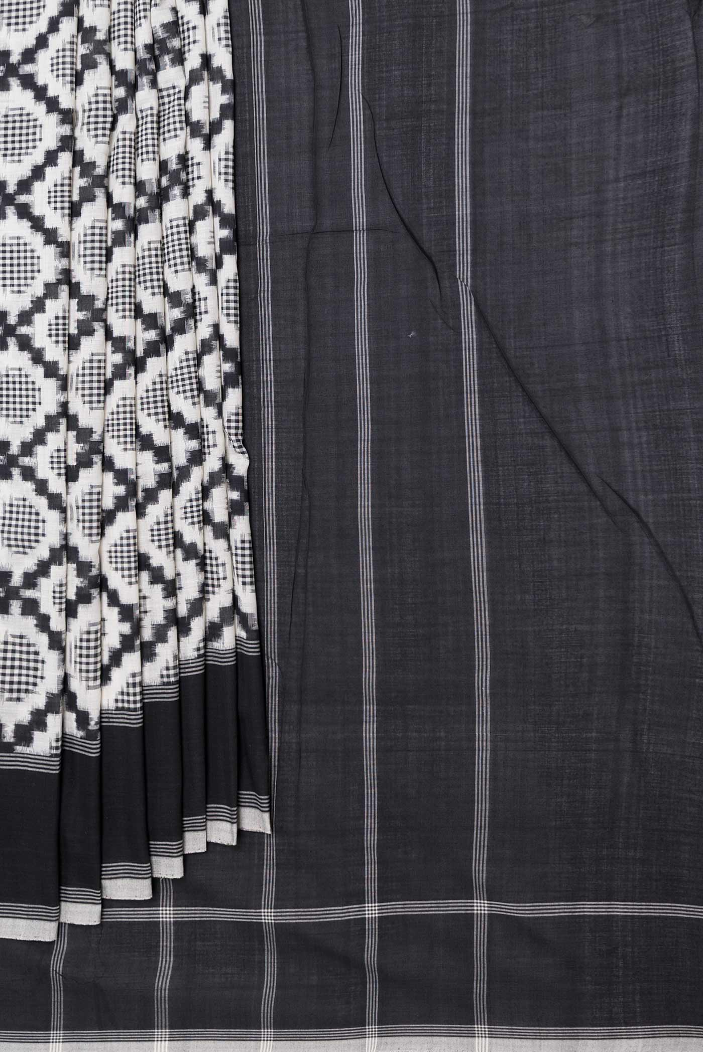 Off White Dual Tone Double Ikat Saree - Image 4