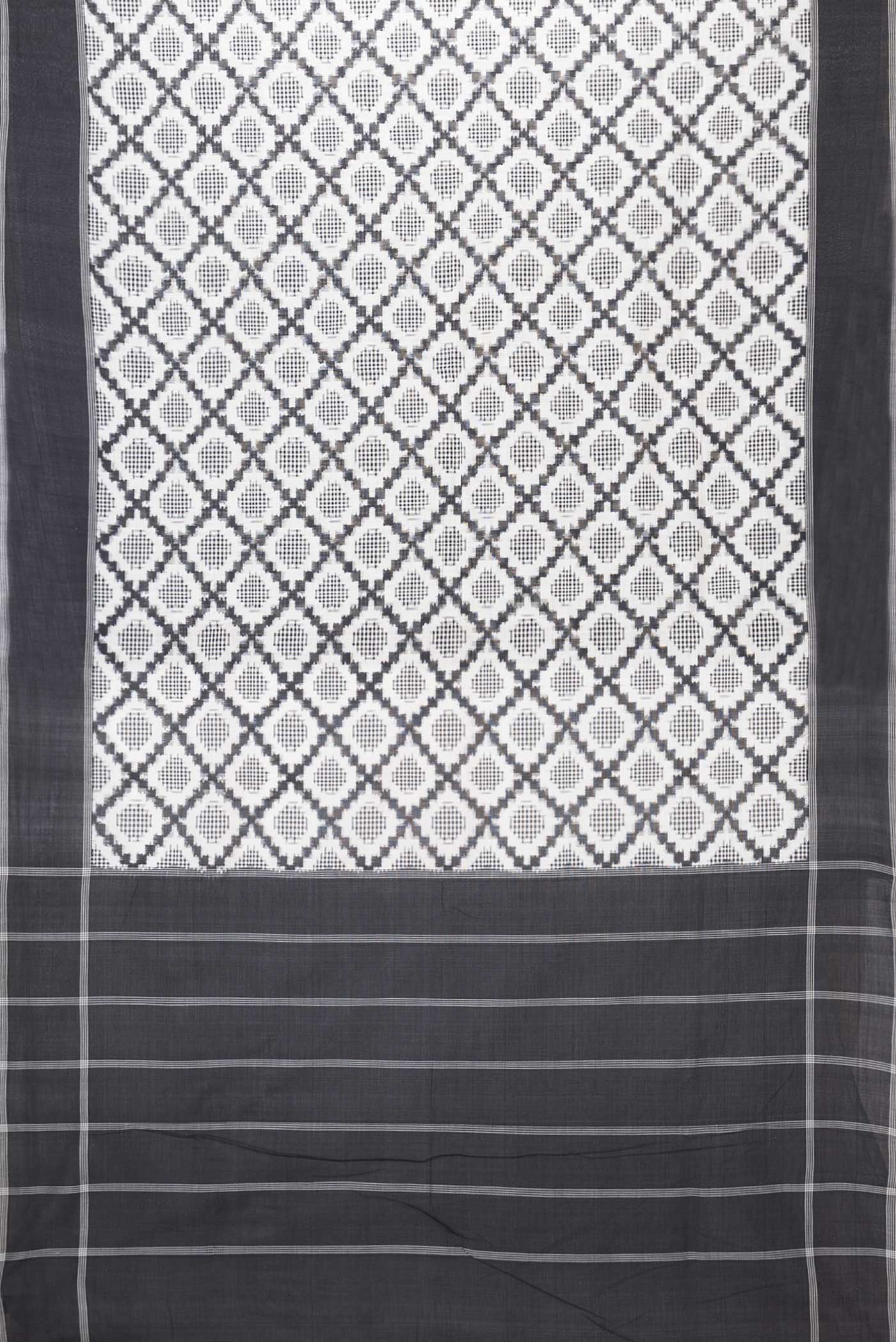 Off White Dual Tone Double Ikat Saree - Image 6