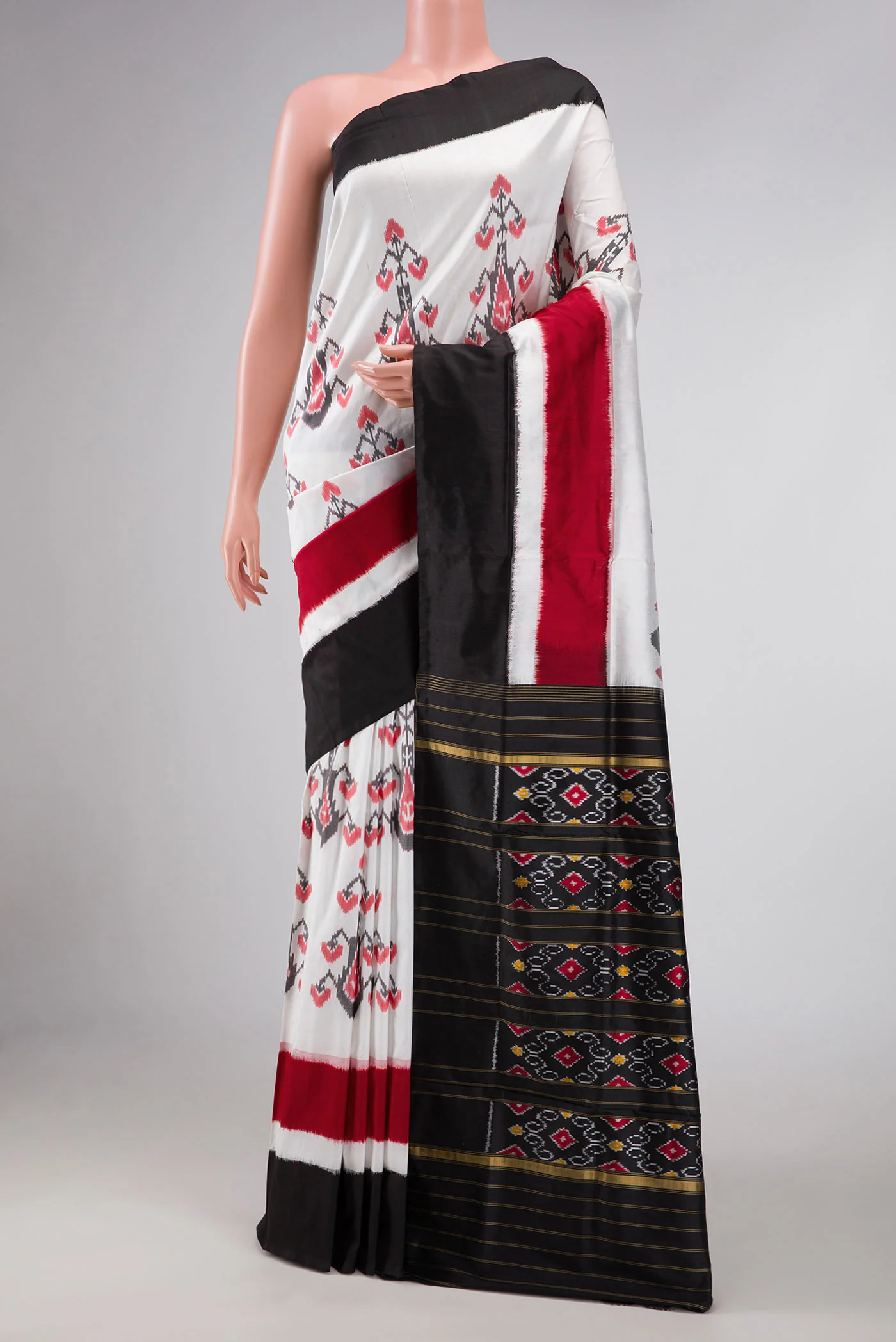 Off White Dual Tone Double Ikat Saree