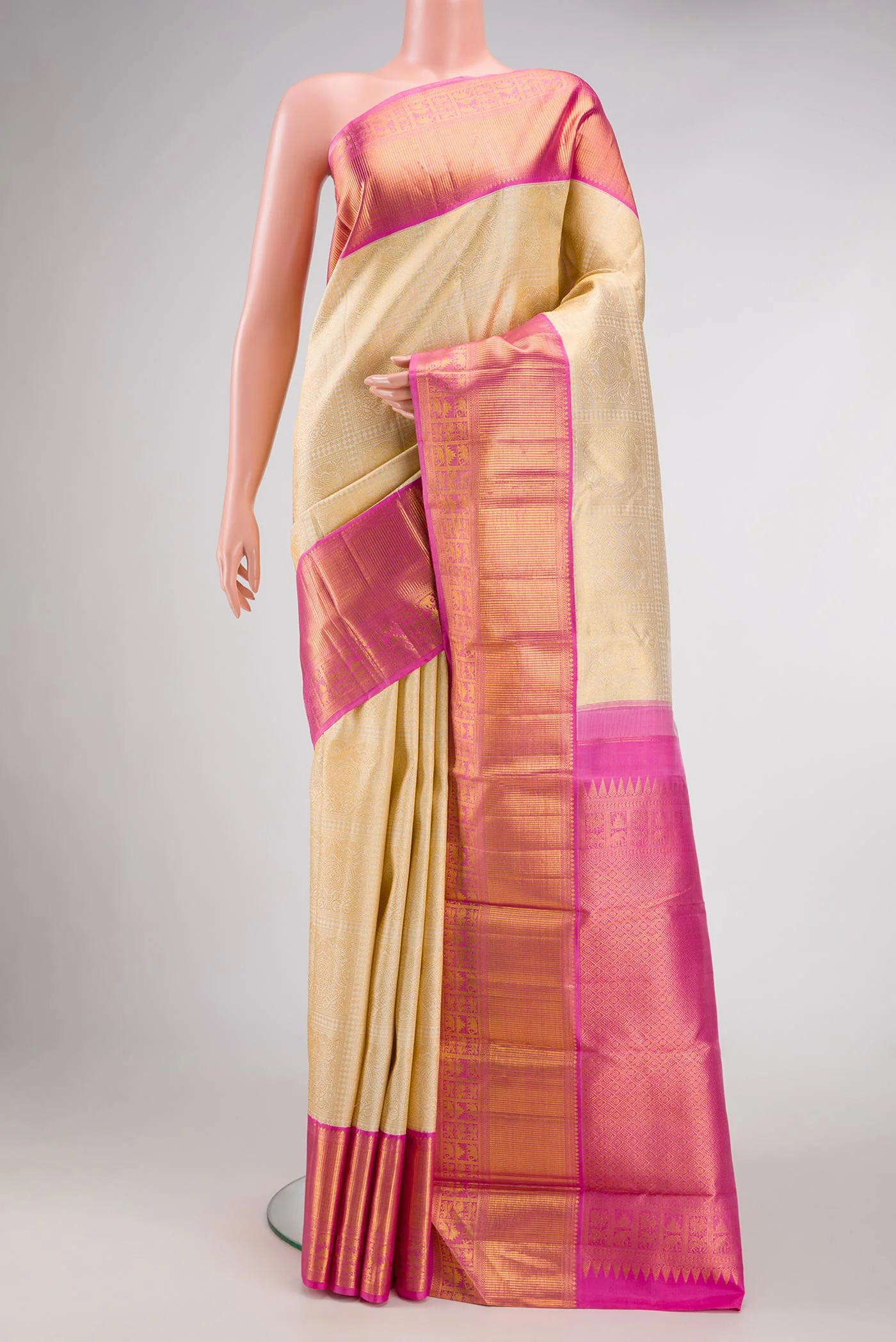 Cream Kanchipuram Silk Saree