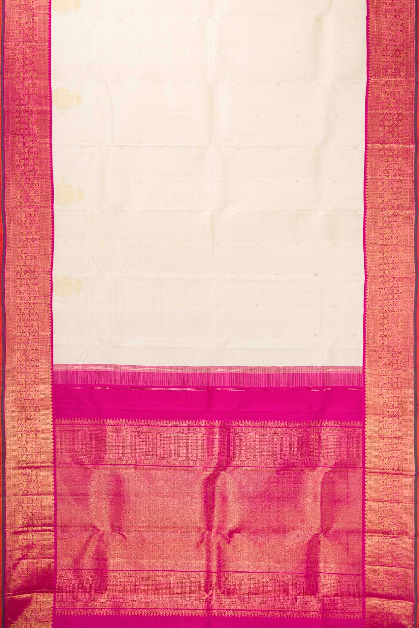Pure Silk Pure Zari Off White Dual Tone Kanchipuram Saree - Image 4
