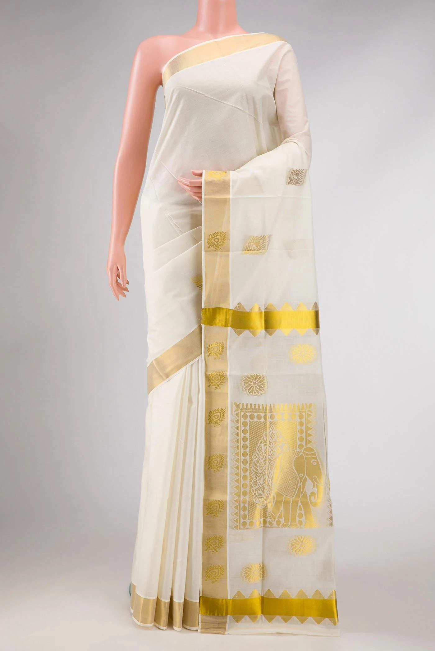 Off White Dual Tone Kerala Cotton Saree