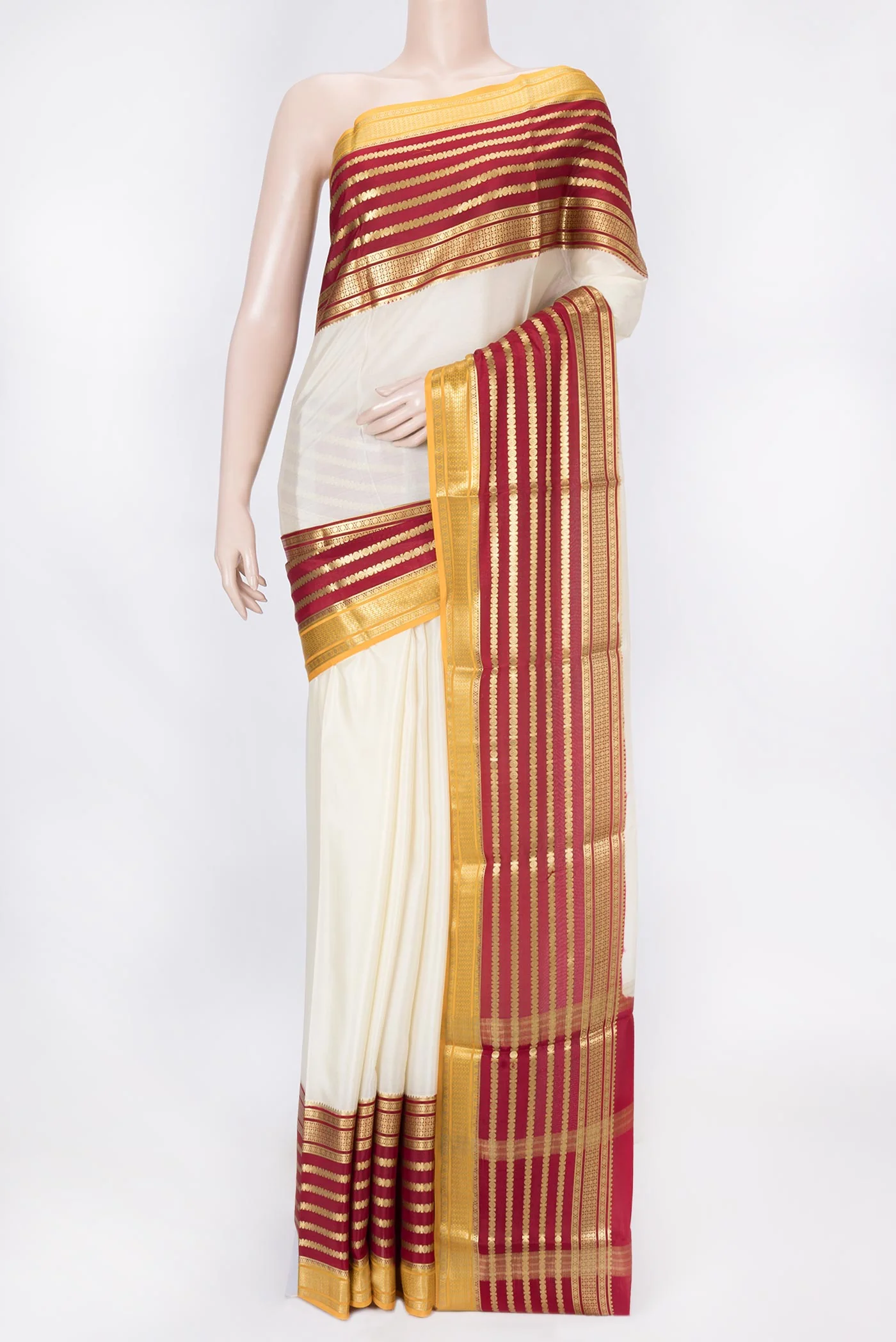 Off White Dual Tone Mysore Crepe Saree