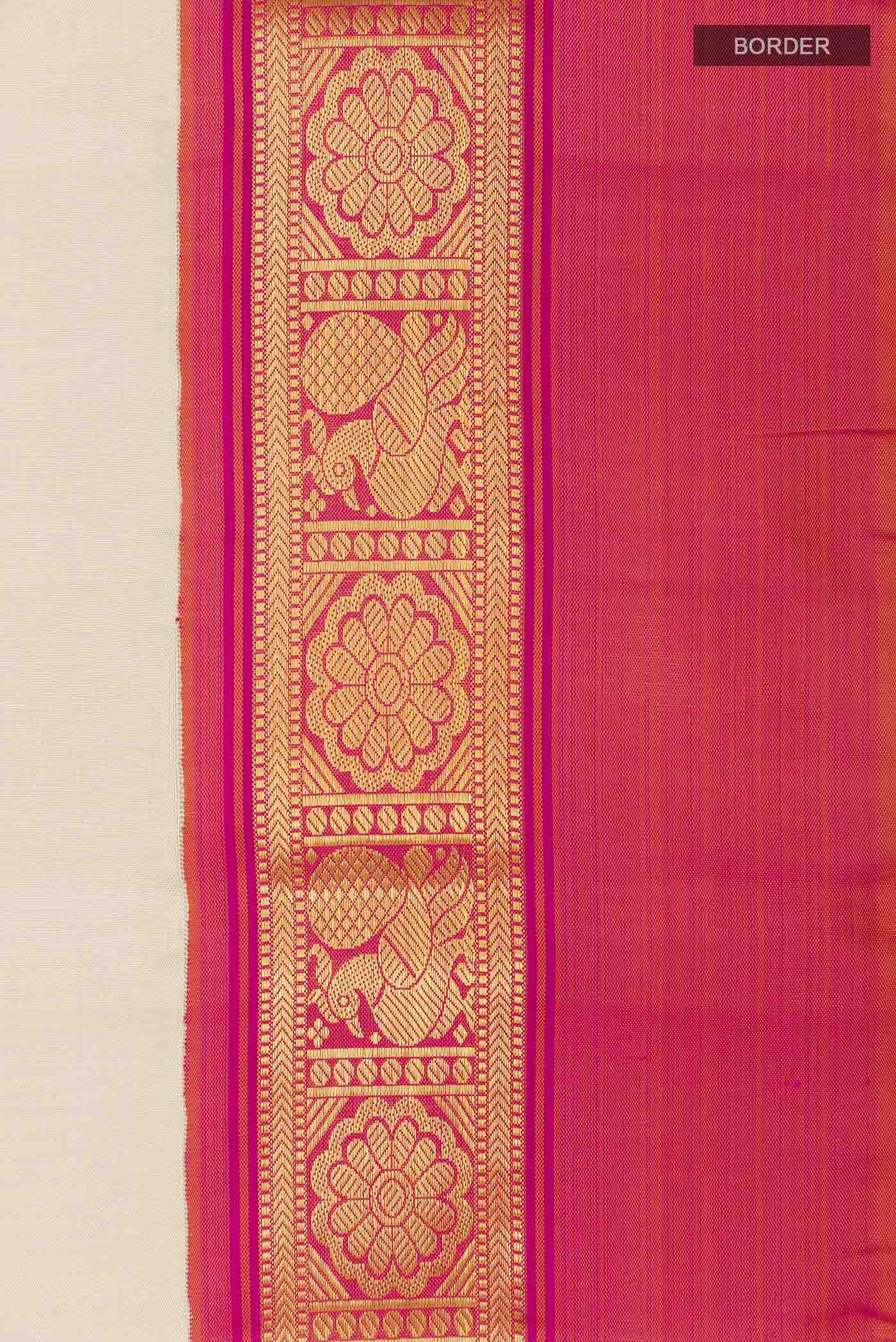 Off White Kanjivaram Silk Saree - Image 3
