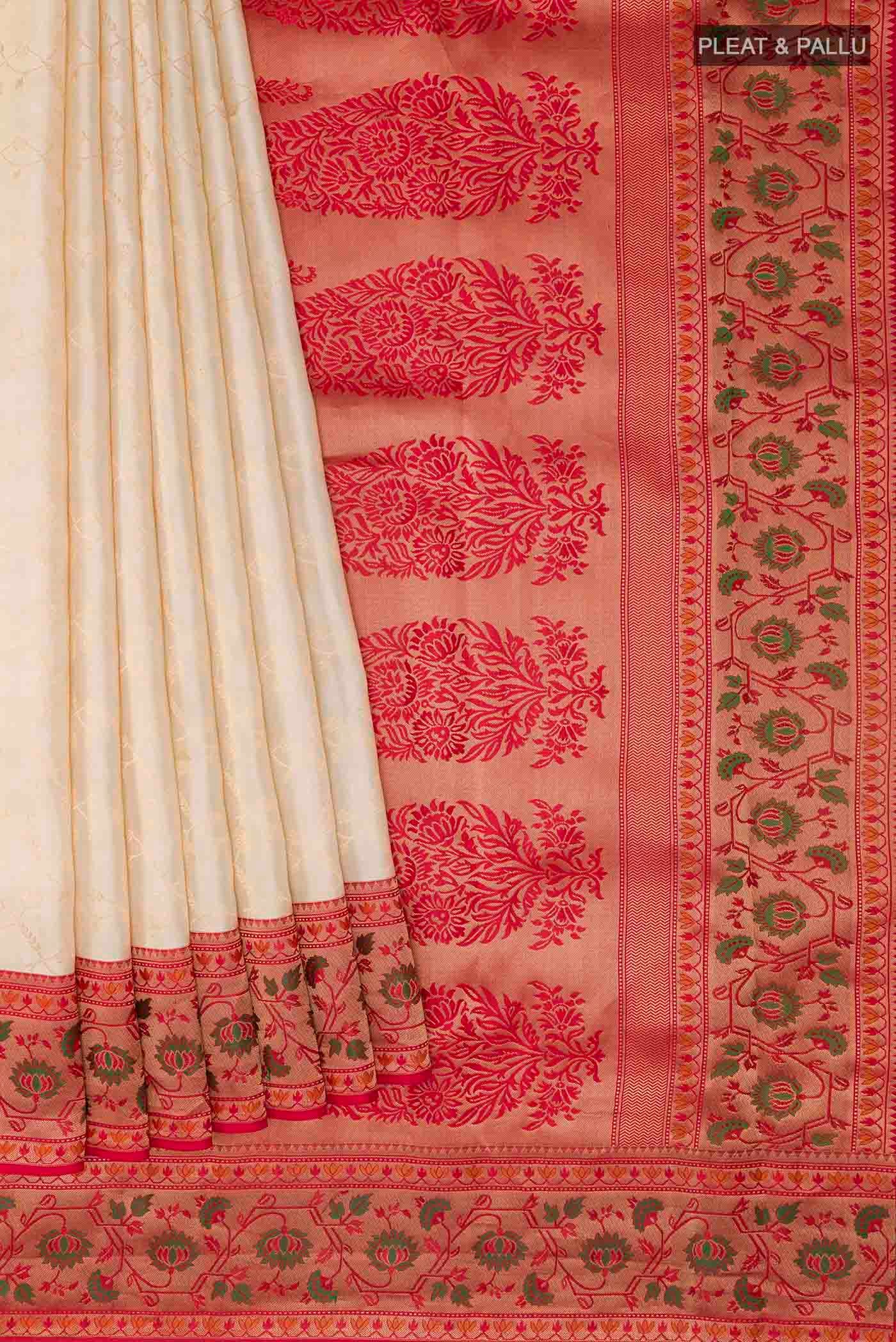 Off White Kanchipuram Silk Saree - Image 4