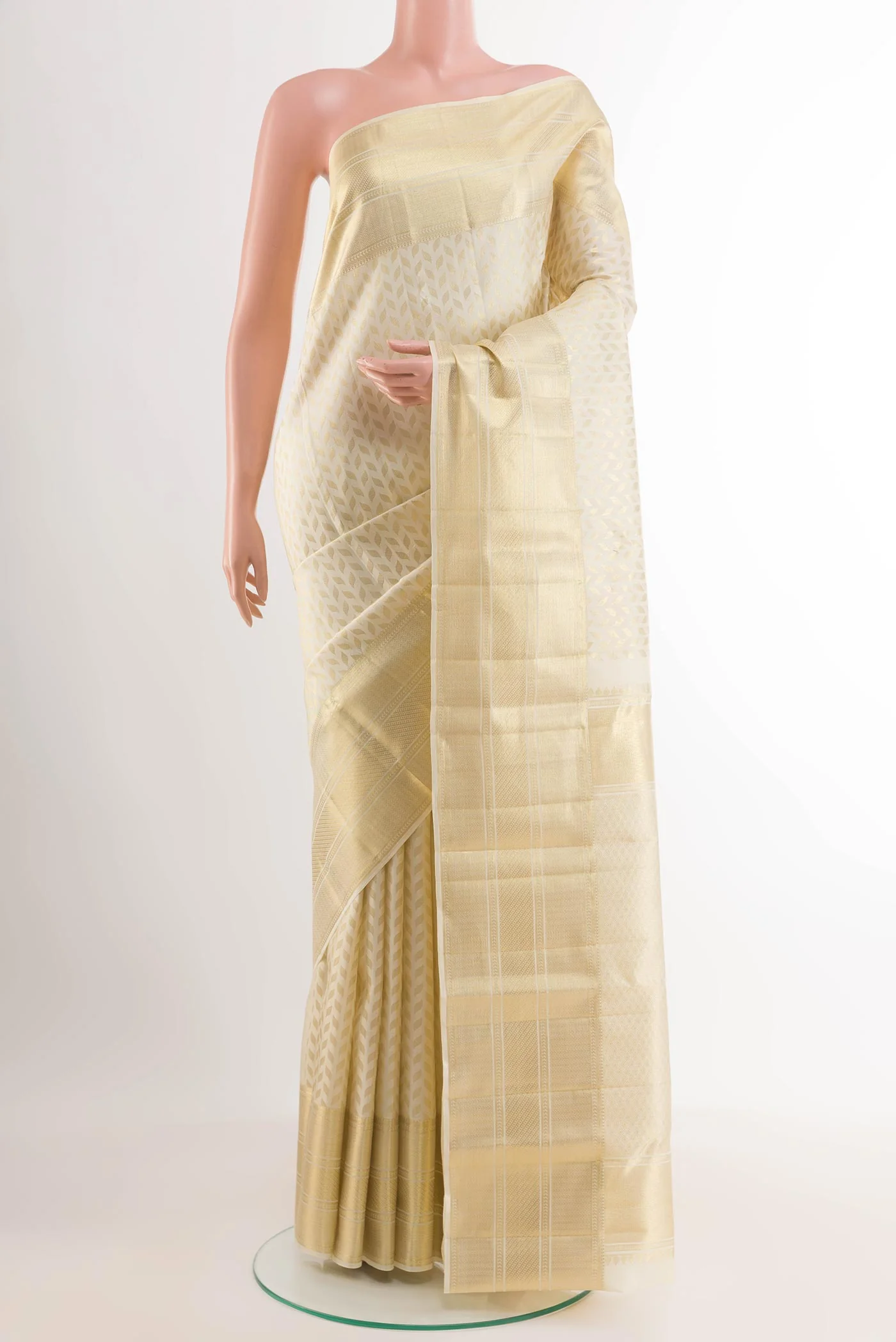 Off White Kanchipuram Silk Saree