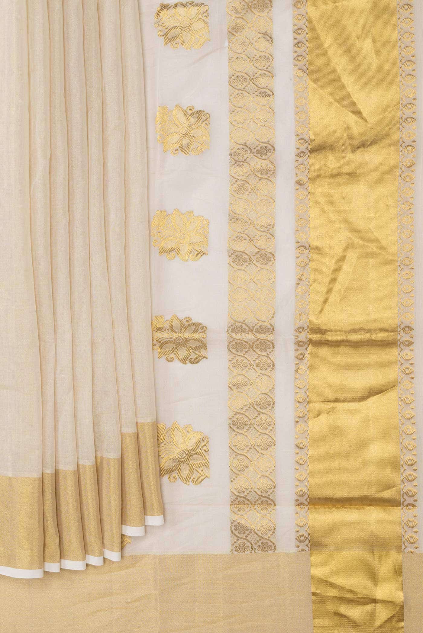Off White Kerala Cotton Saree - Image 2