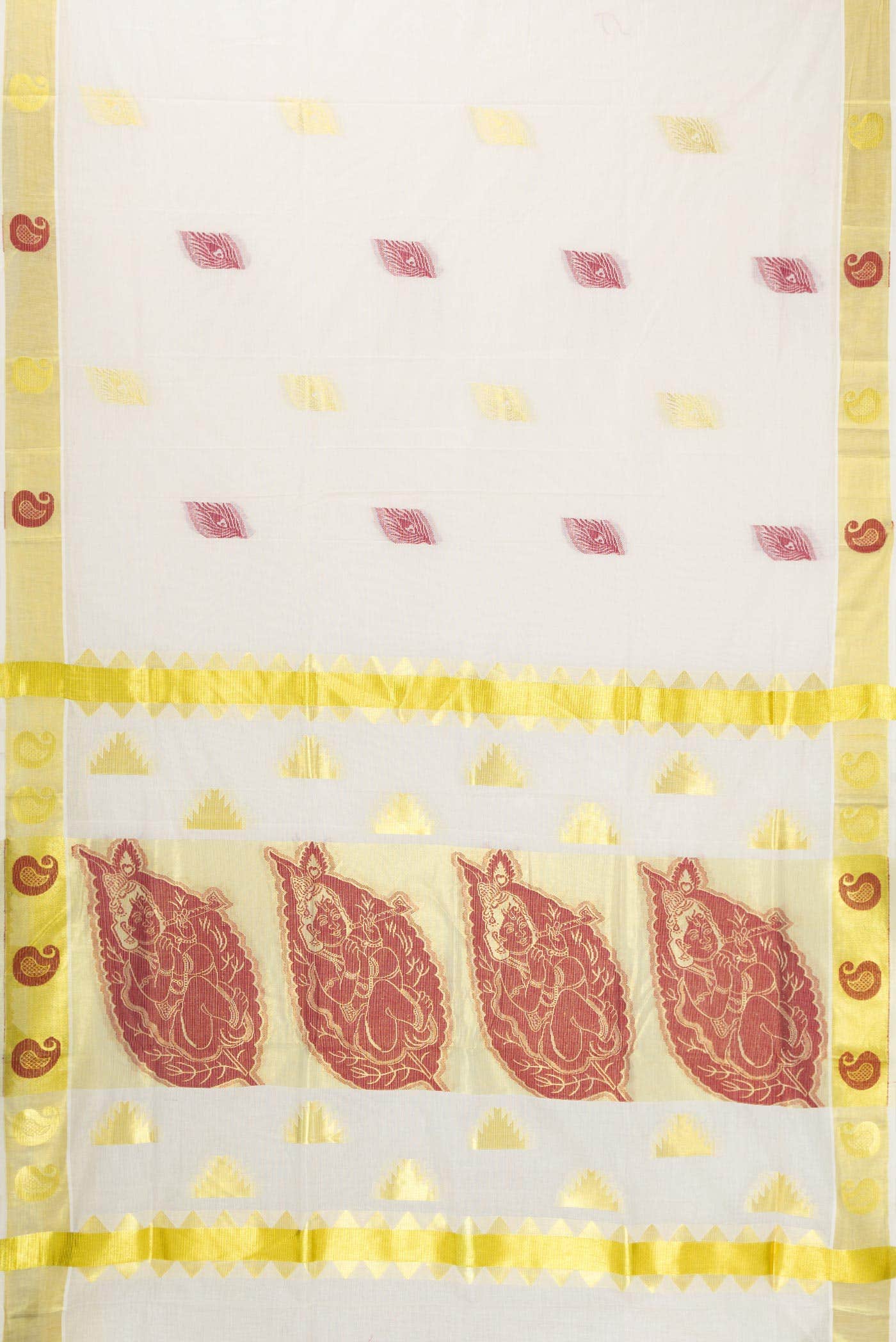Off White Kerala Cotton Saree - Image 2