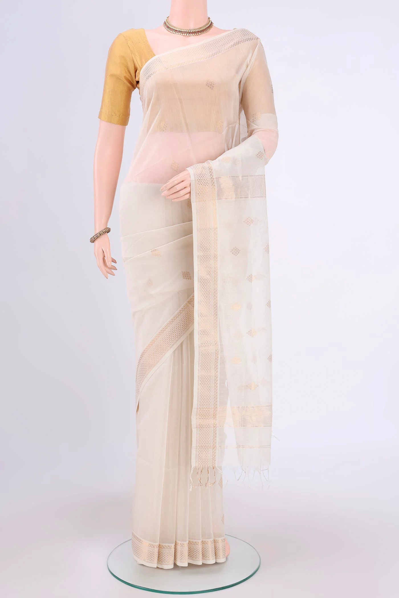 Off White Maheshwari Silk Cotton Saree