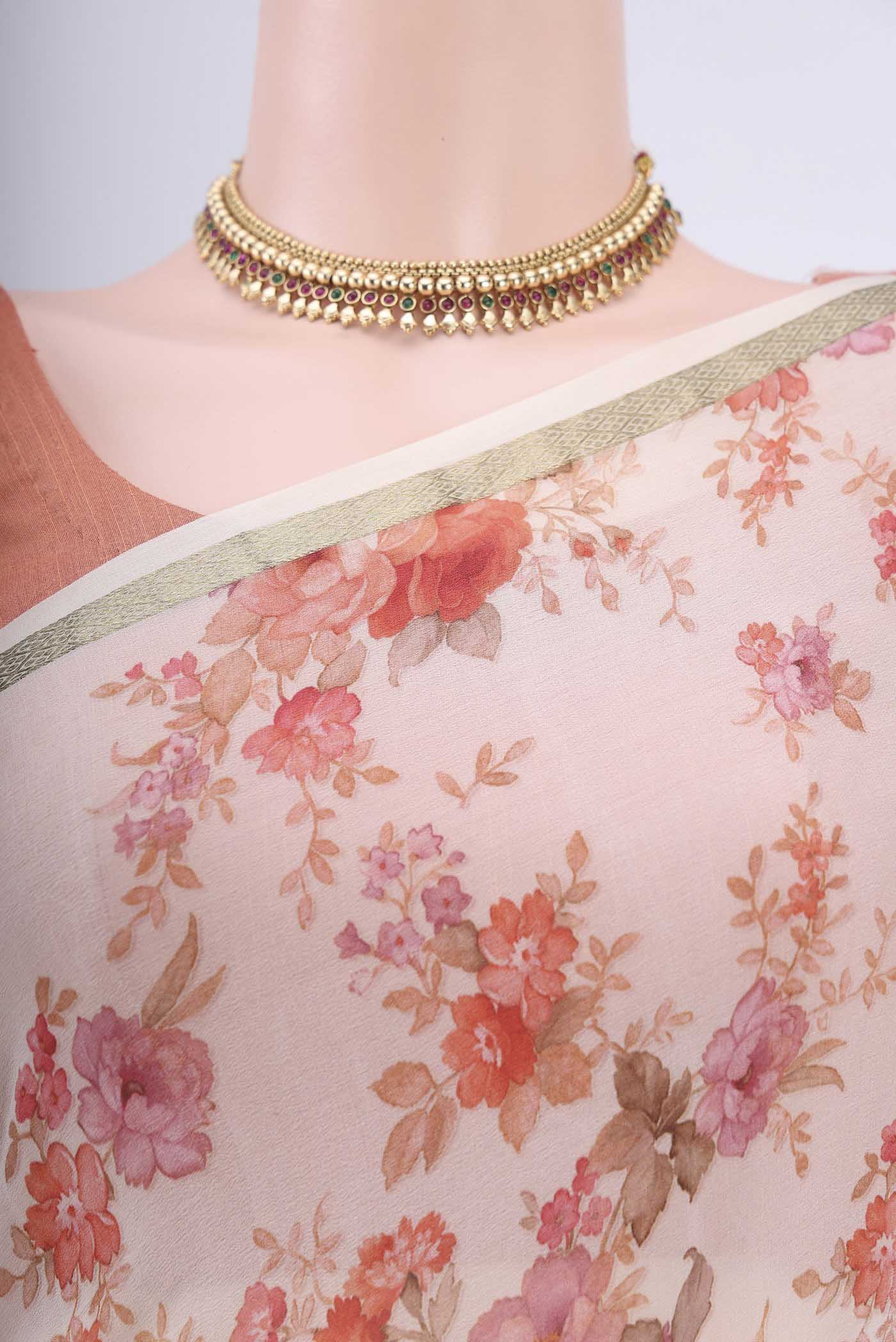 Off White Mysore Crepe Saree - Image 2